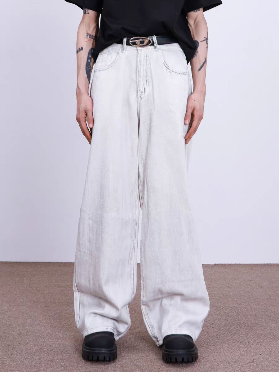 Japanese Brand × Jean Distressed white baggy straight-leg jeans Size US 30 / EU 46 - 3 Thumbnail