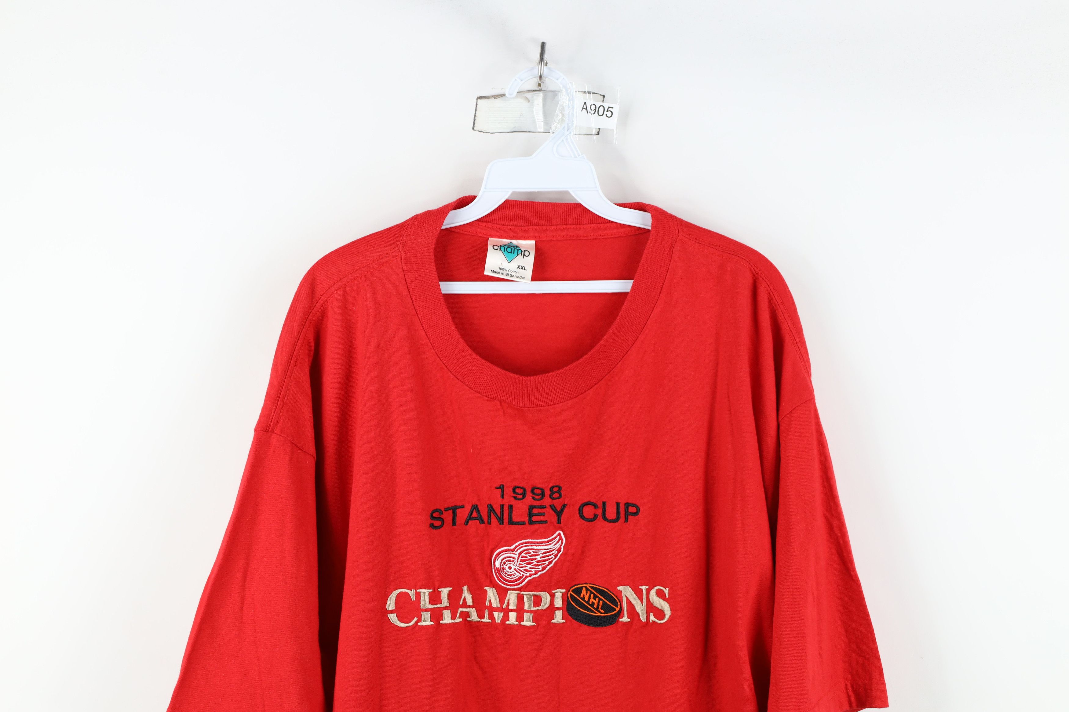 Vintage Vintage 90s Cup Champs Detroit Red Wings Hockey T-Shirt Size US XXL / EU 58 / 5 - 2 Thumbnail