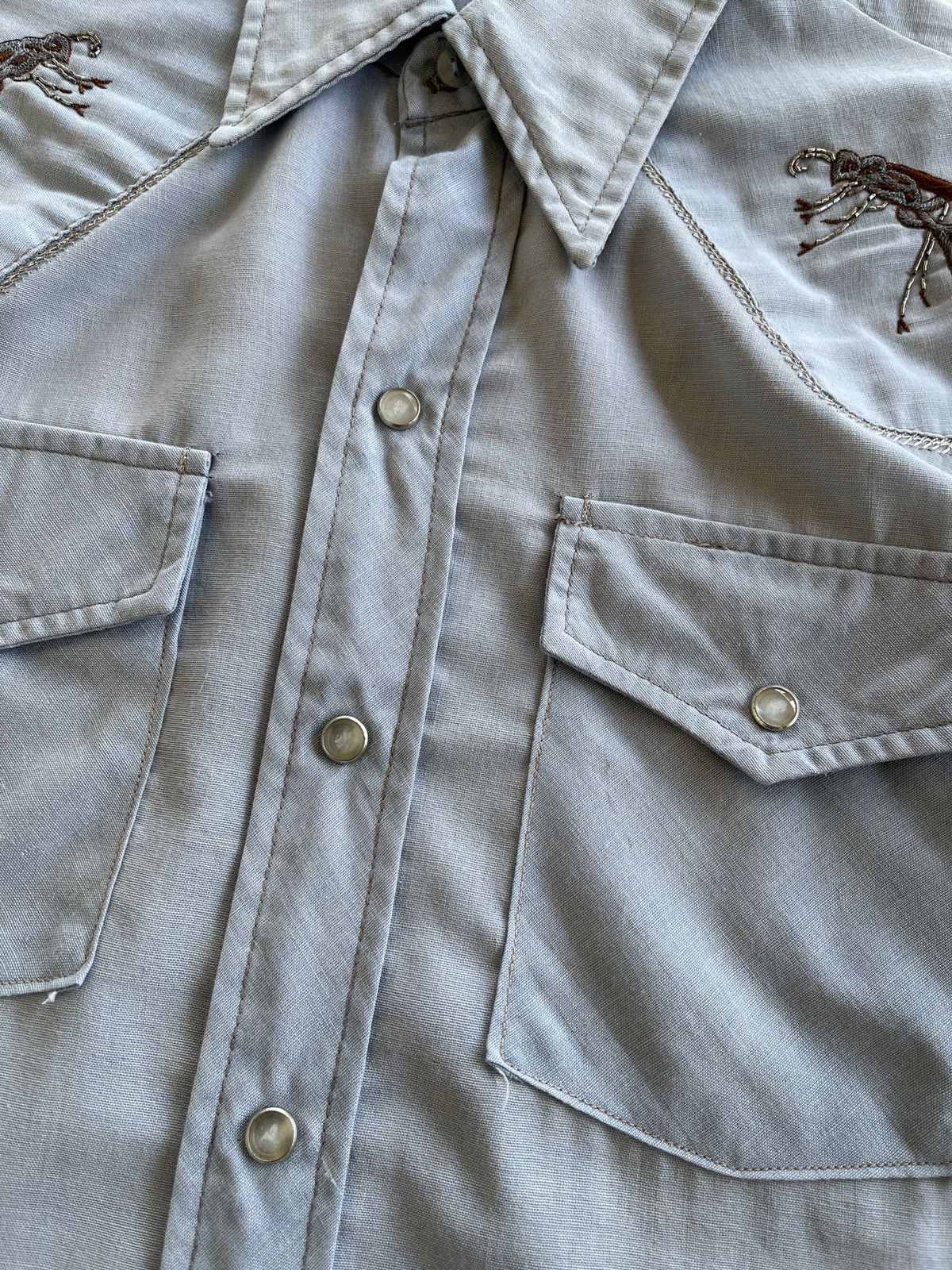 Vintage 70s Foxy Western Chambray Embroidery Shirt Size US S / EU 44-46 / 1 - 9 Thumbnail