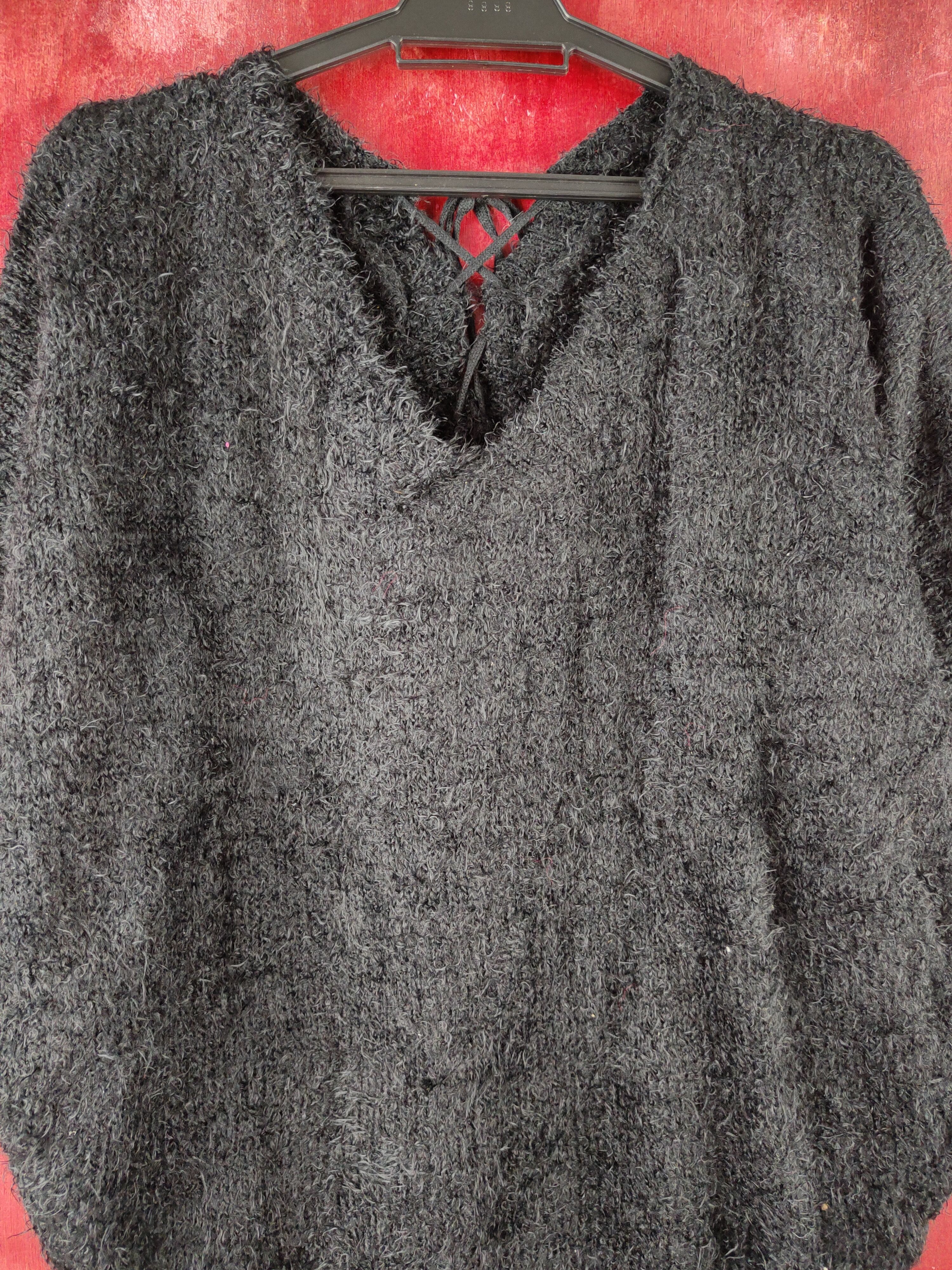 Homespun Knitwear Dialle&Laisenn Black Shag Shaggy Fur Mohair Knitwear #S2193 Size L / US 10 / IT 46 - 2 Thumbnail