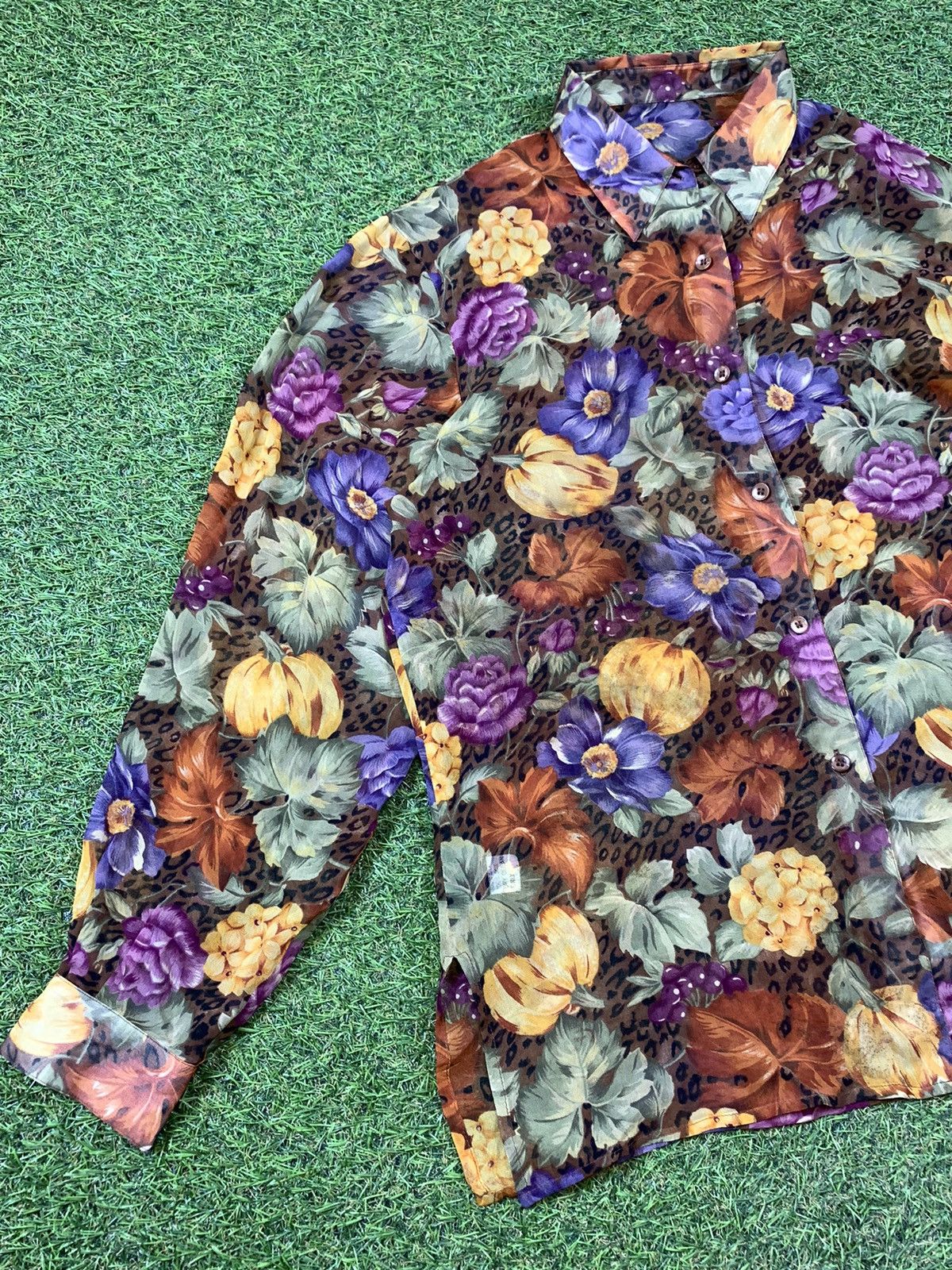 Japanese Brand Vintage 90s Haute Couture silk shirt floral luxury style Size L / US 10 / IT 46 - 2 Thumbnail