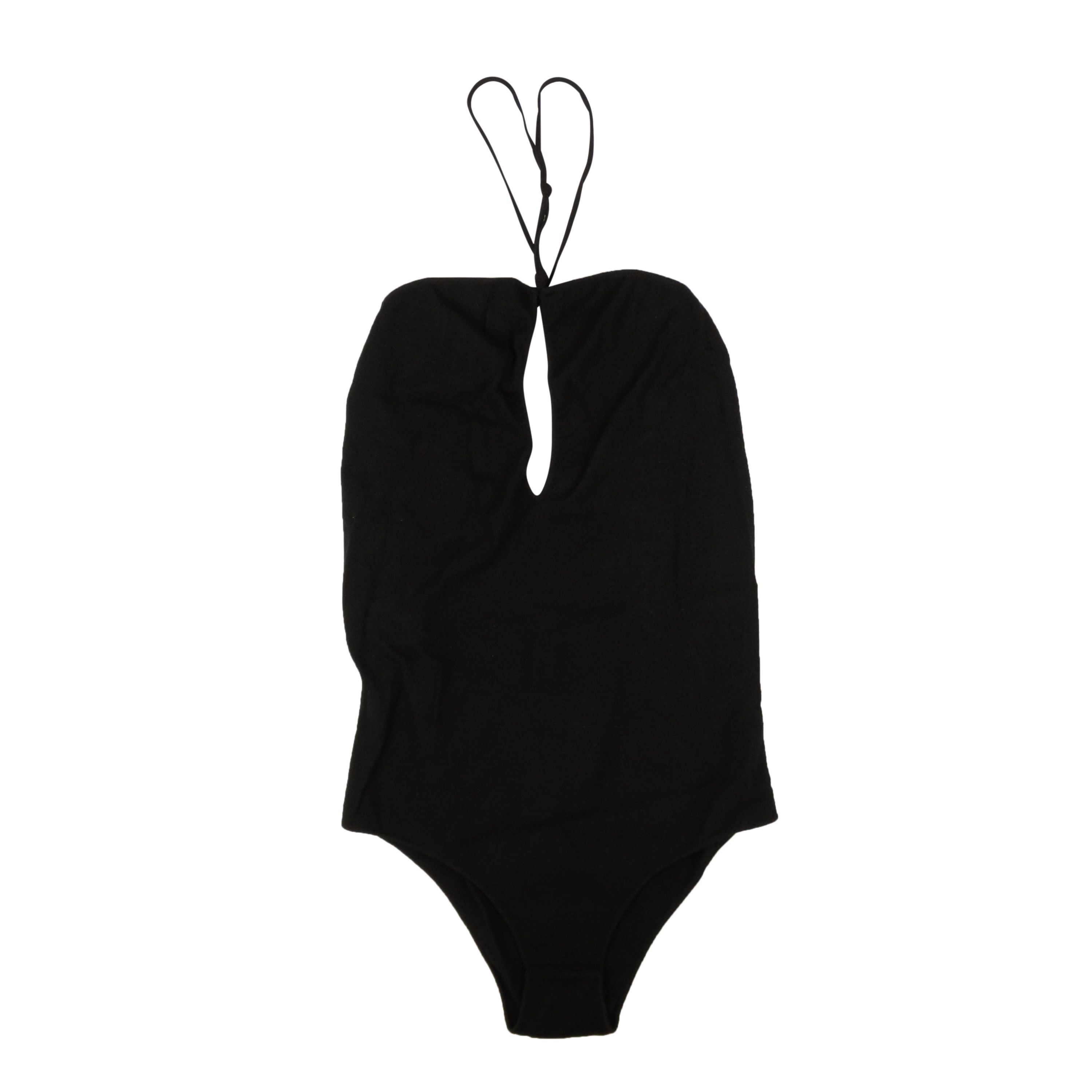 image of Bottega Veneta Black Knit V-Neck Bodysuit Swimsuit Size M, Women's
