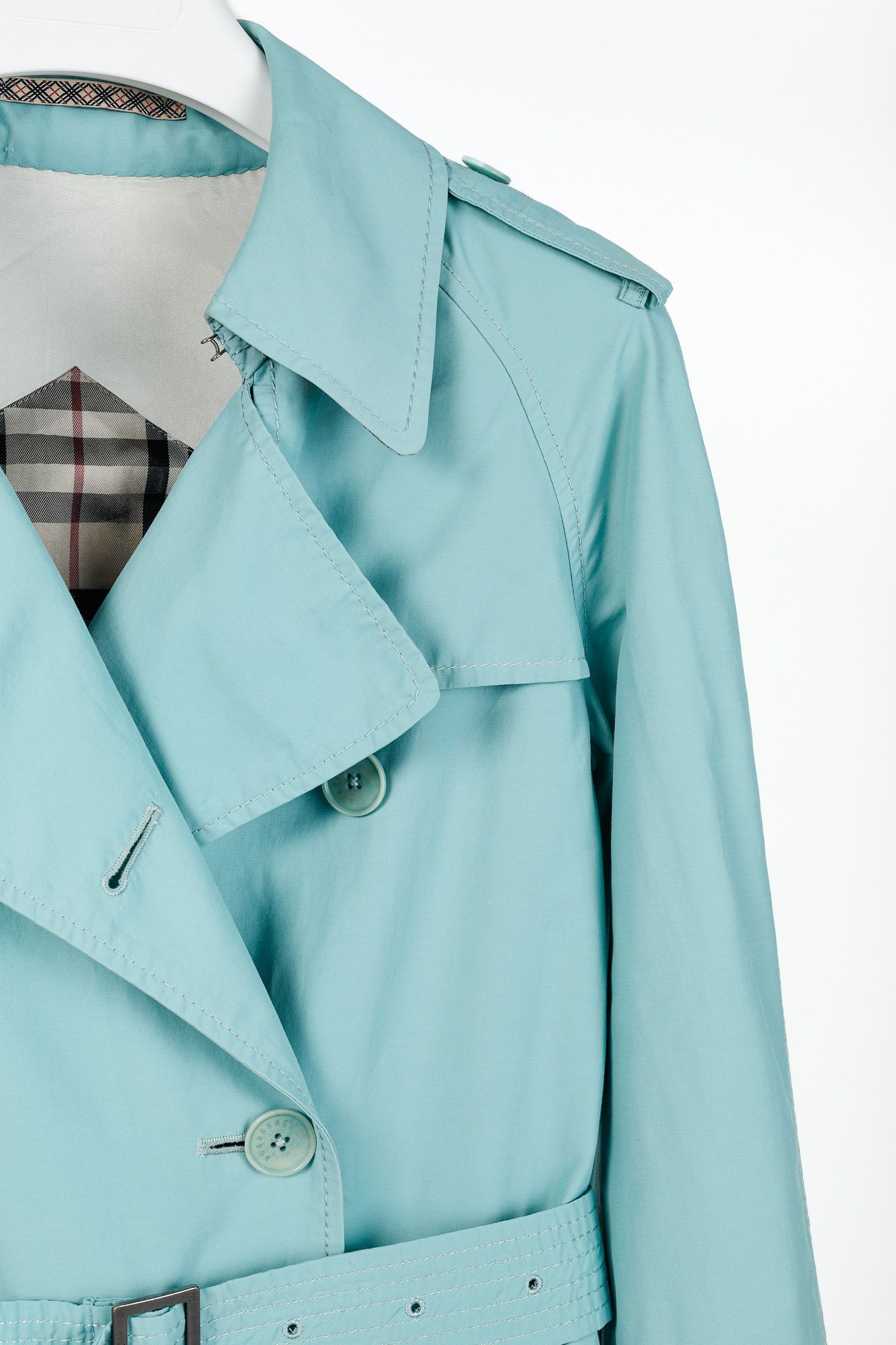 Burberry Burberry Turquoise Sateen Check-Undercollar Trench Coat Size M / US 6-8 / IT 42-44 - 4 Thumbnail