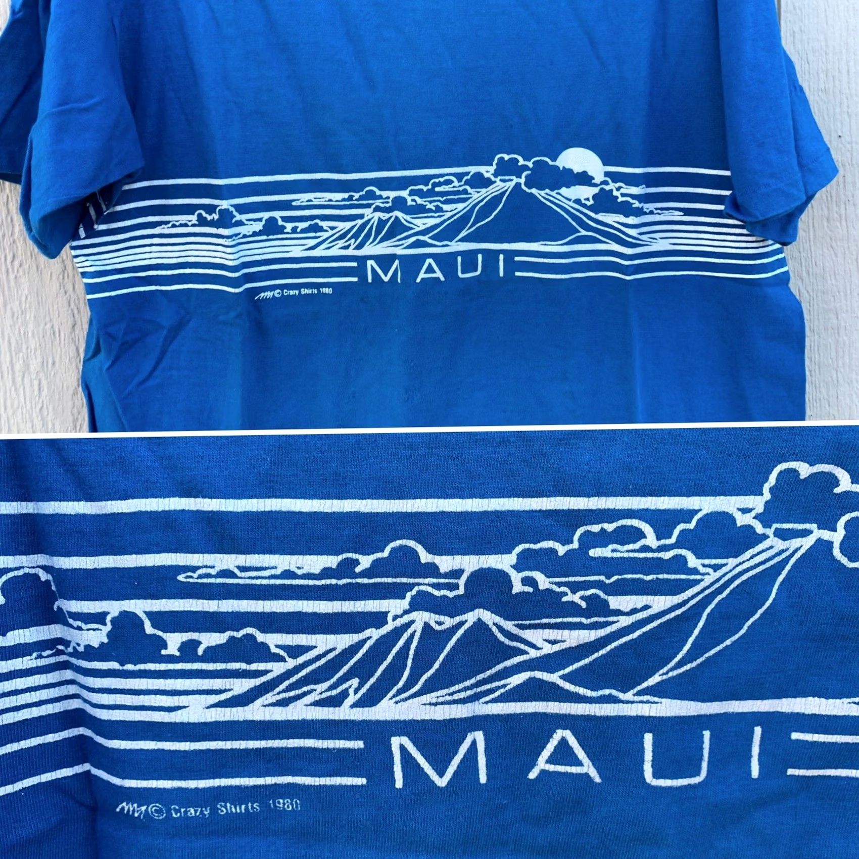 Vintage VINTAGE Crazy Shirts MAUI T-Shirt Hawaii 80s Blue X-Large XL Adult Size US XL / EU 56 / 4 - 5 Thumbnail
