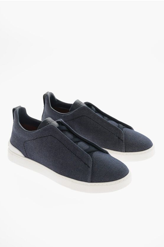 image of Ermenegildo Zegna Denim Triple Stitch Sneakers in Blue, Men's (Size 7)