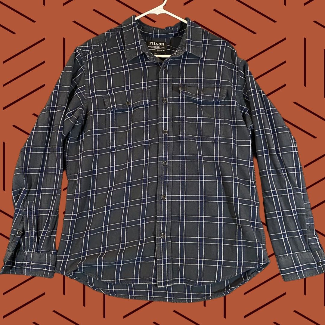 Filson VINTAGE Filson Shirt Mens Large Blue Plaid Button-Up Long Sleeve Flannel Hiking Size US L / EU 52-54 / 3 - 1 Thumbnail
