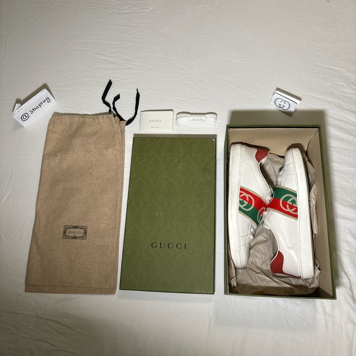 Gucci Gucci Ace White Leather Web strap Sneakers – Full Set Size US 9 / EU 42 - 11 Thumbnail