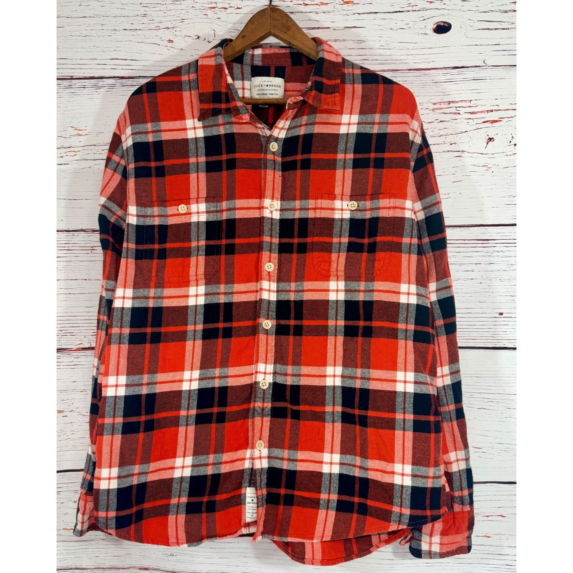 Lucky Brand Lucky Brand Red Plaid Flannel Saturday Stretch Mens Large Bu Size US L / EU 52-54 / 3 - 5 Thumbnail