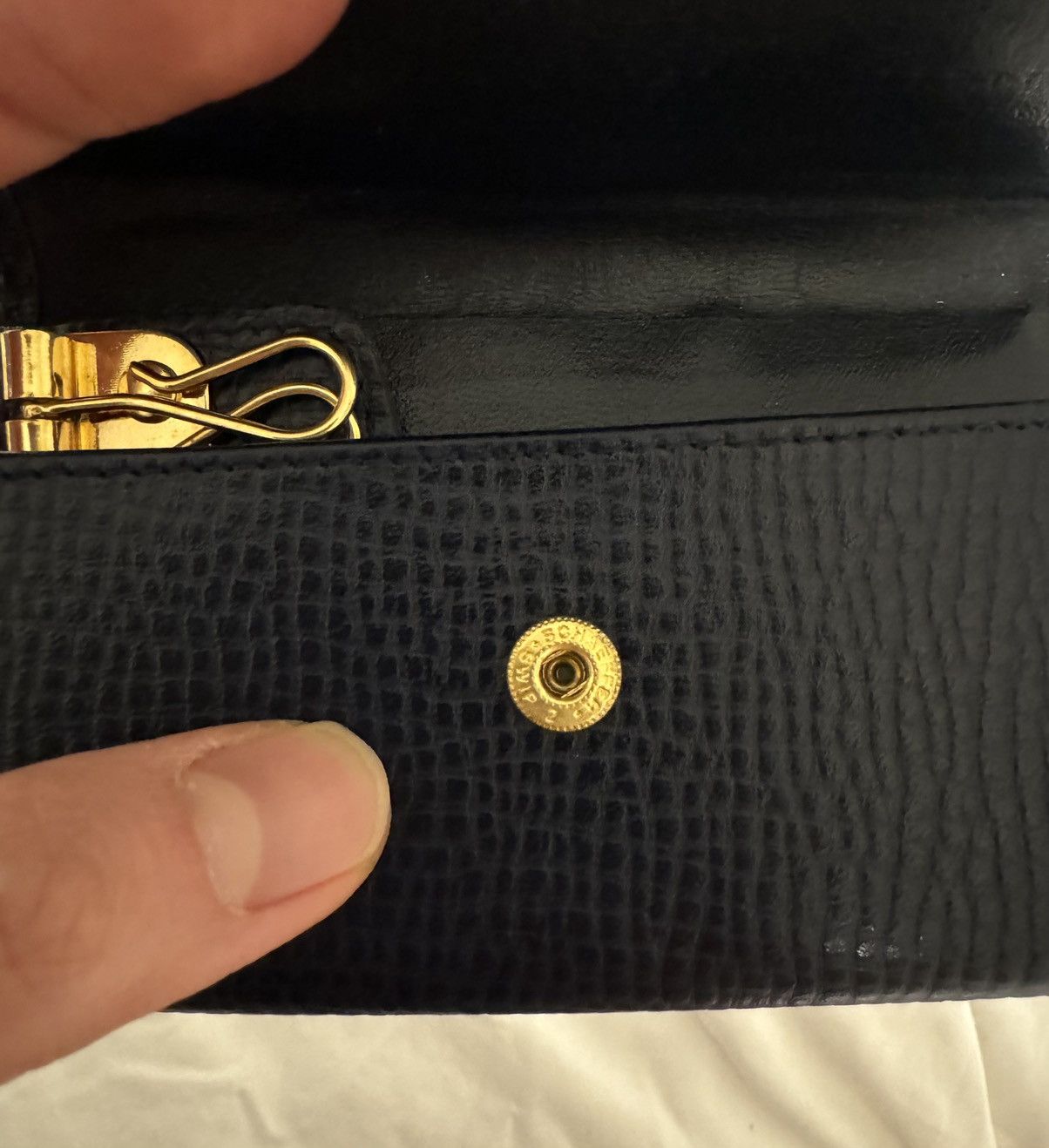 Dior Navy Leather Logo Ring Key Case Card Holder