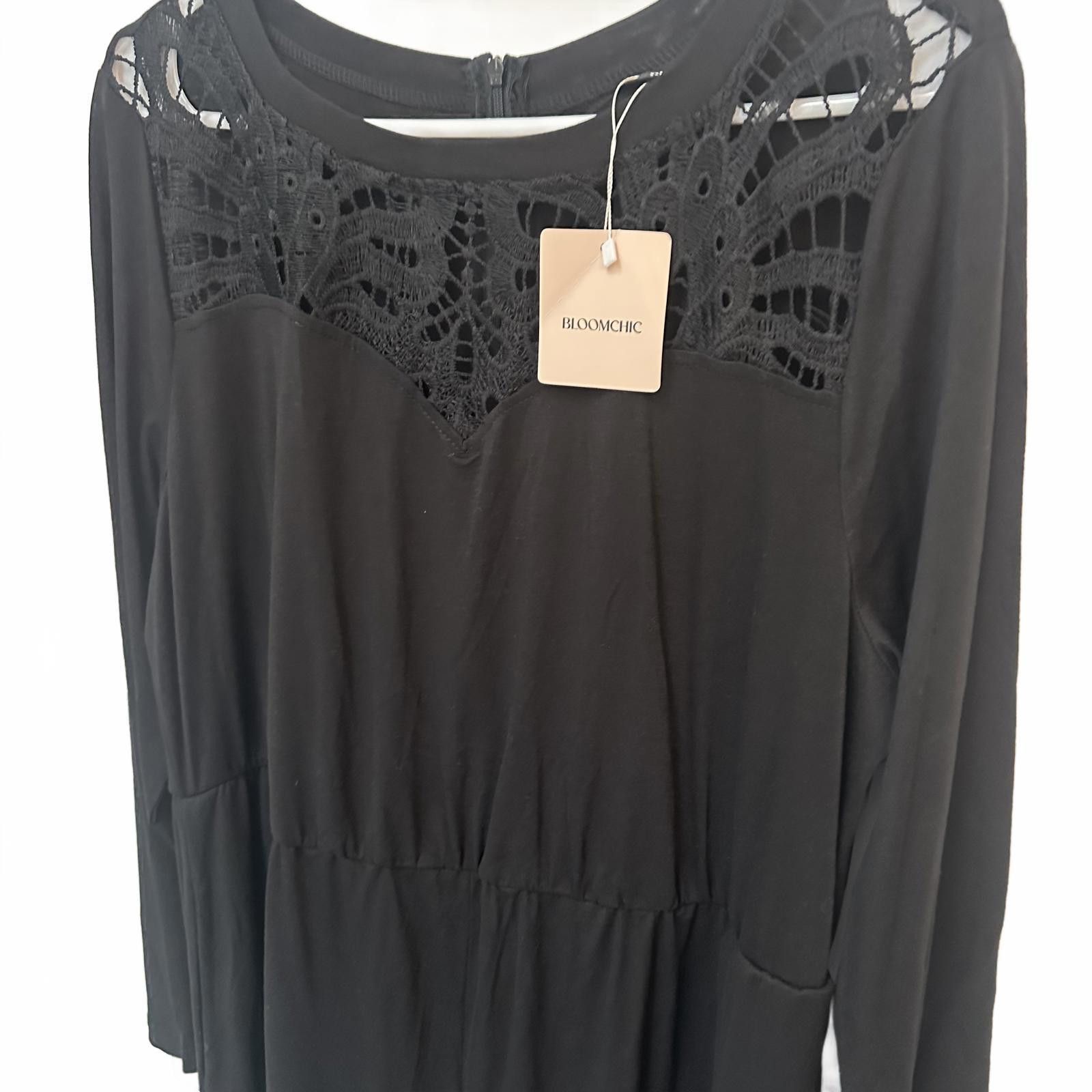 Designer Elegant Black Long Sleeve Dress by Bloom Chic Size XL / US 12-14 / IT 48-50 - 2 Thumbnail