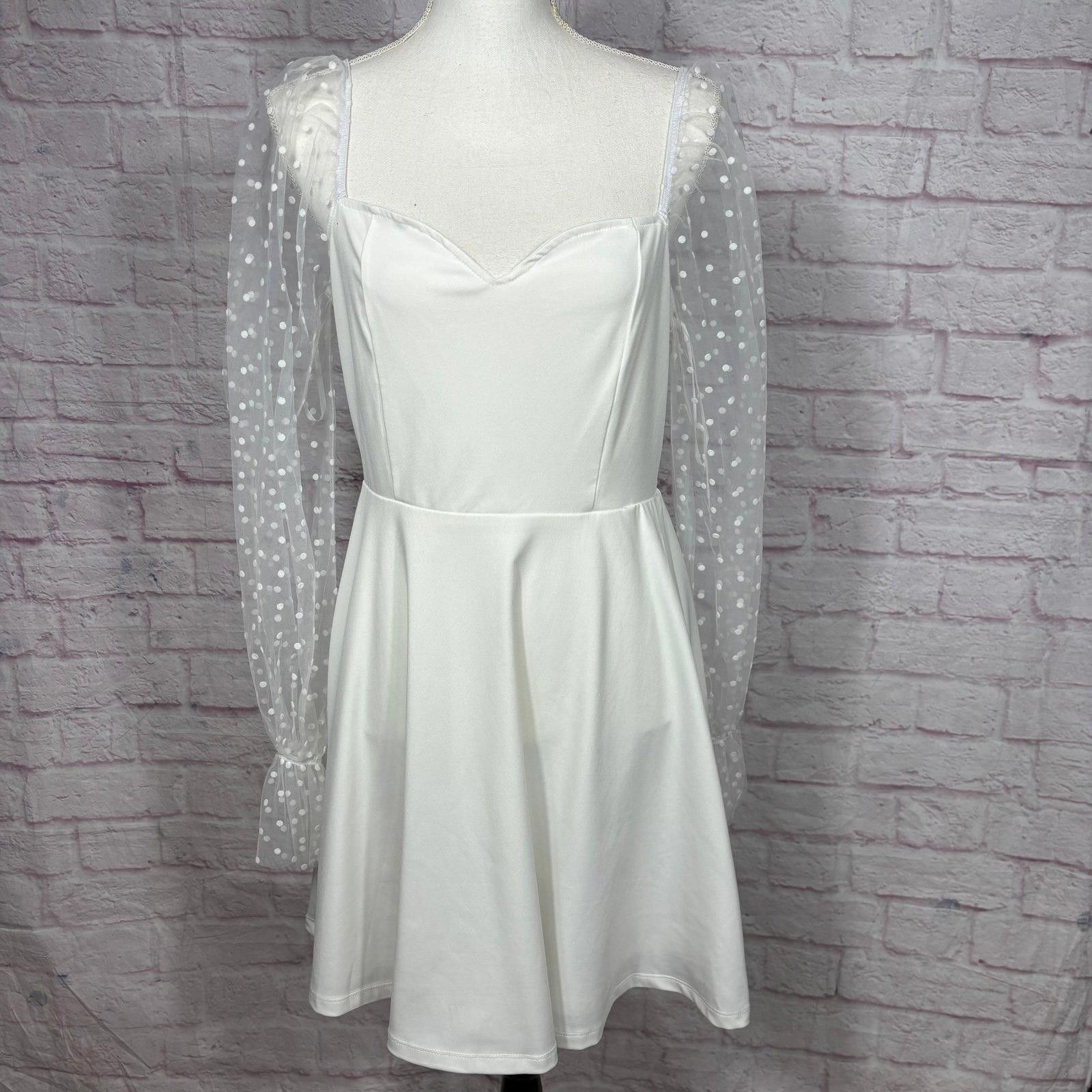 Other White Polka Dot Mesh Sleeve Fit & Flare Mini Dress Large Size L / US 10 / IT 46 - 1 Thumbnail