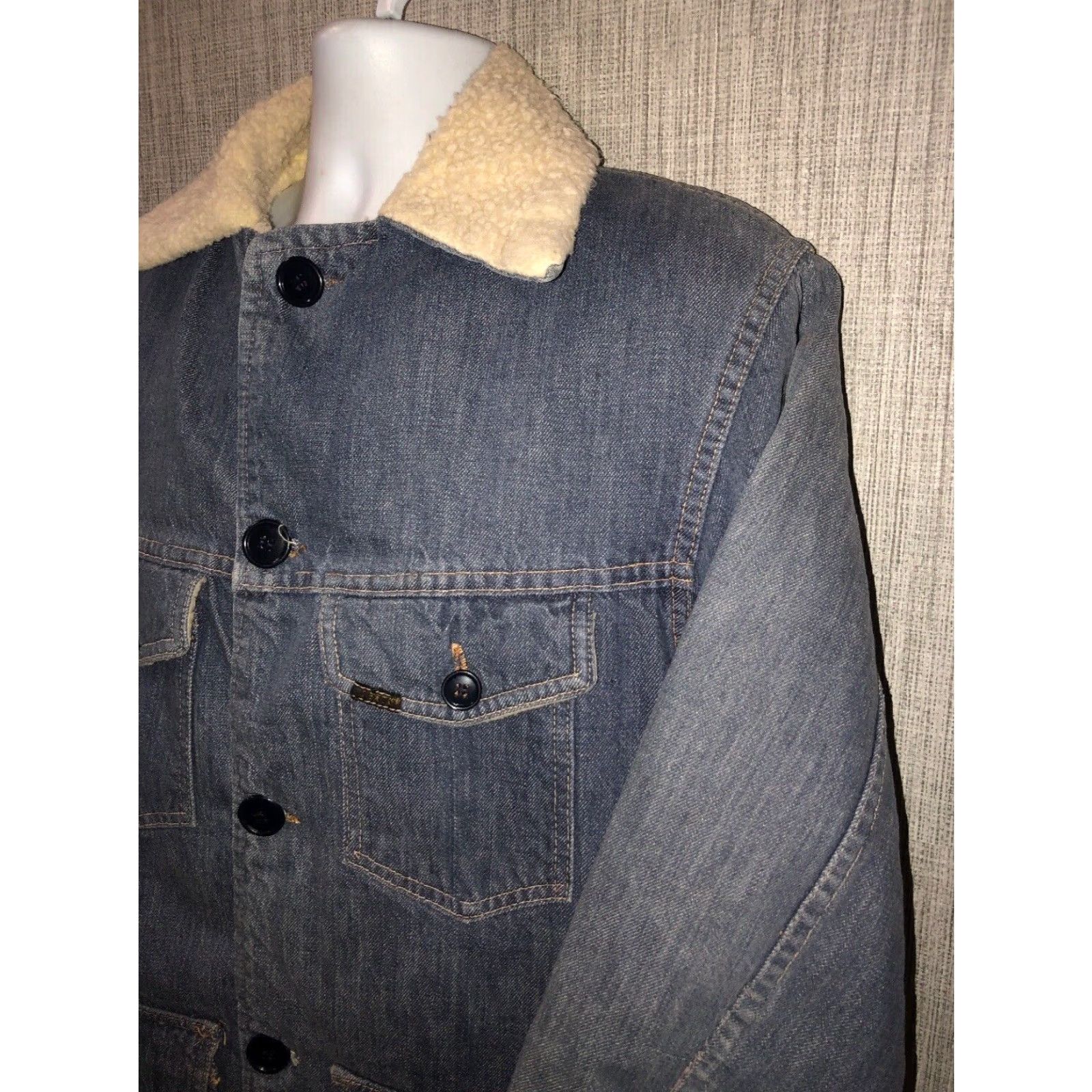 Vintage Roebucks Mens Jacket Blue Sherpa Lined Button Front 23 Inch Armpit M Regular Size US M / EU 48-50 / 2 - 2 Thumbnail
