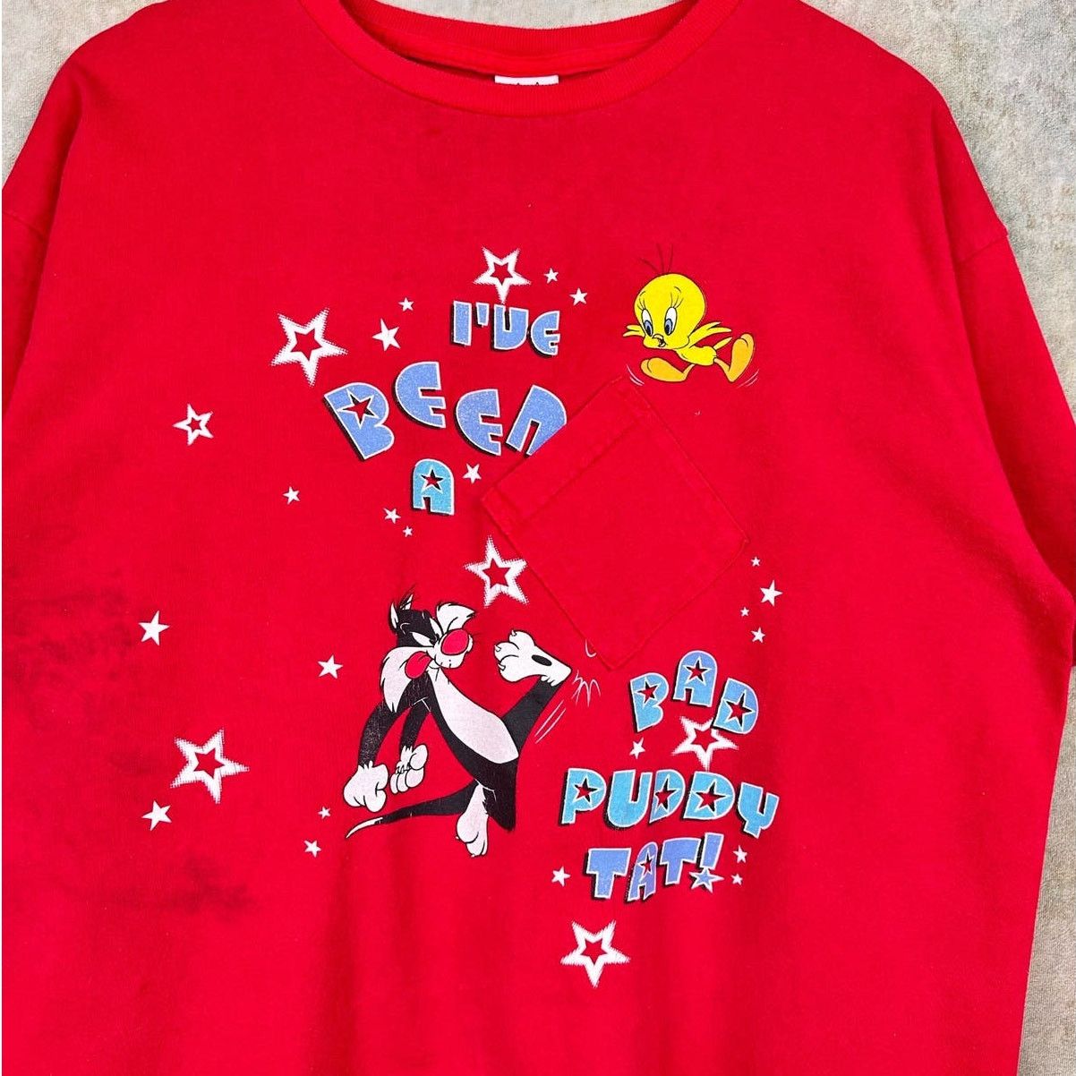 Vintage × Warner Bros Vintage Looney Tunes Tweety T Shirt Mens XL 90s Red Pocket Size US XL / EU 56 / 4 - 4 Thumbnail
