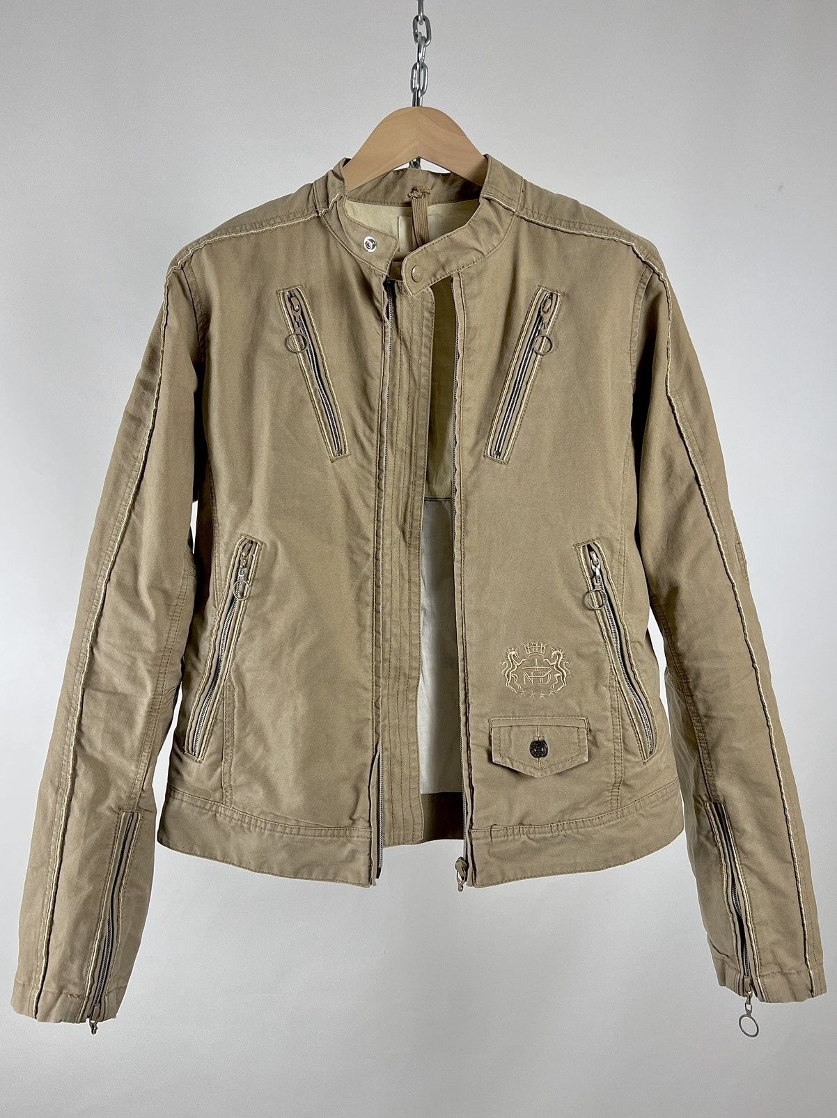 Pre-owned Avant Garde X Diesel Y2k Diesel Biker Zippers Bomber Denim Jacket In Sand