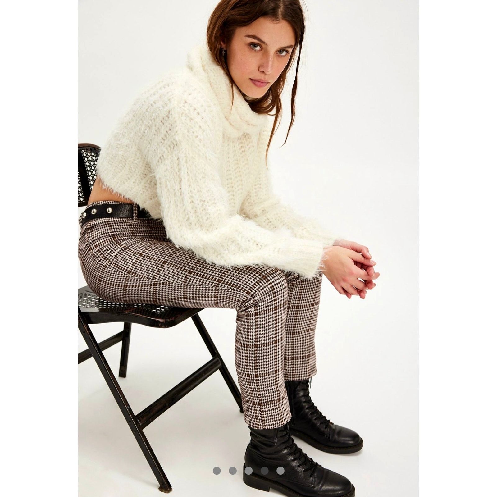 Free People Free People Molly Slim Pants Neutral Combo Winsor Plaid 12 Size 34" / US 12 / IT 48 - 5 Thumbnail