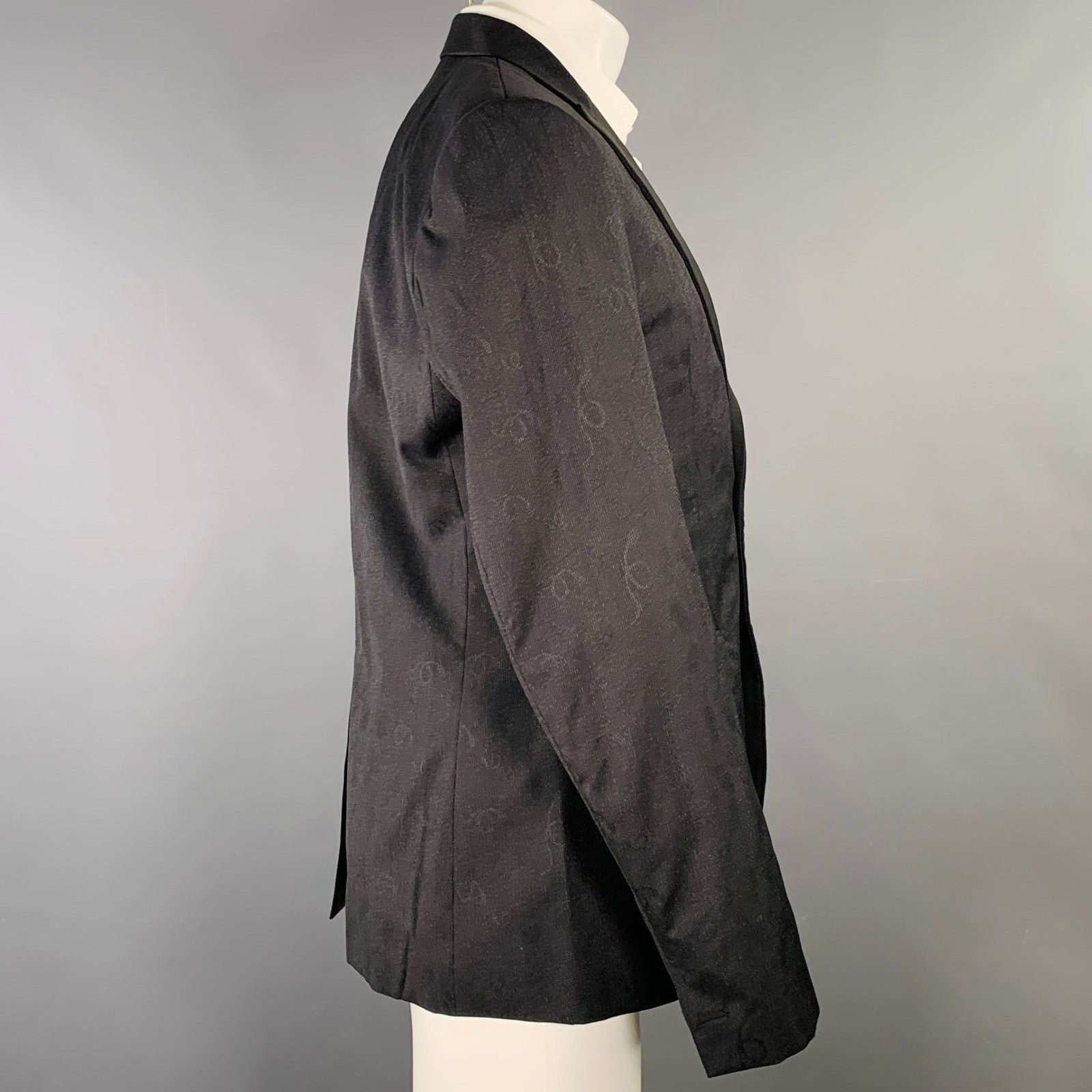 Roberto Cavalli ROBERTO CAVALLI Black Grey Snake Jacquard Wool Silk Size 40R - 3 Thumbnail