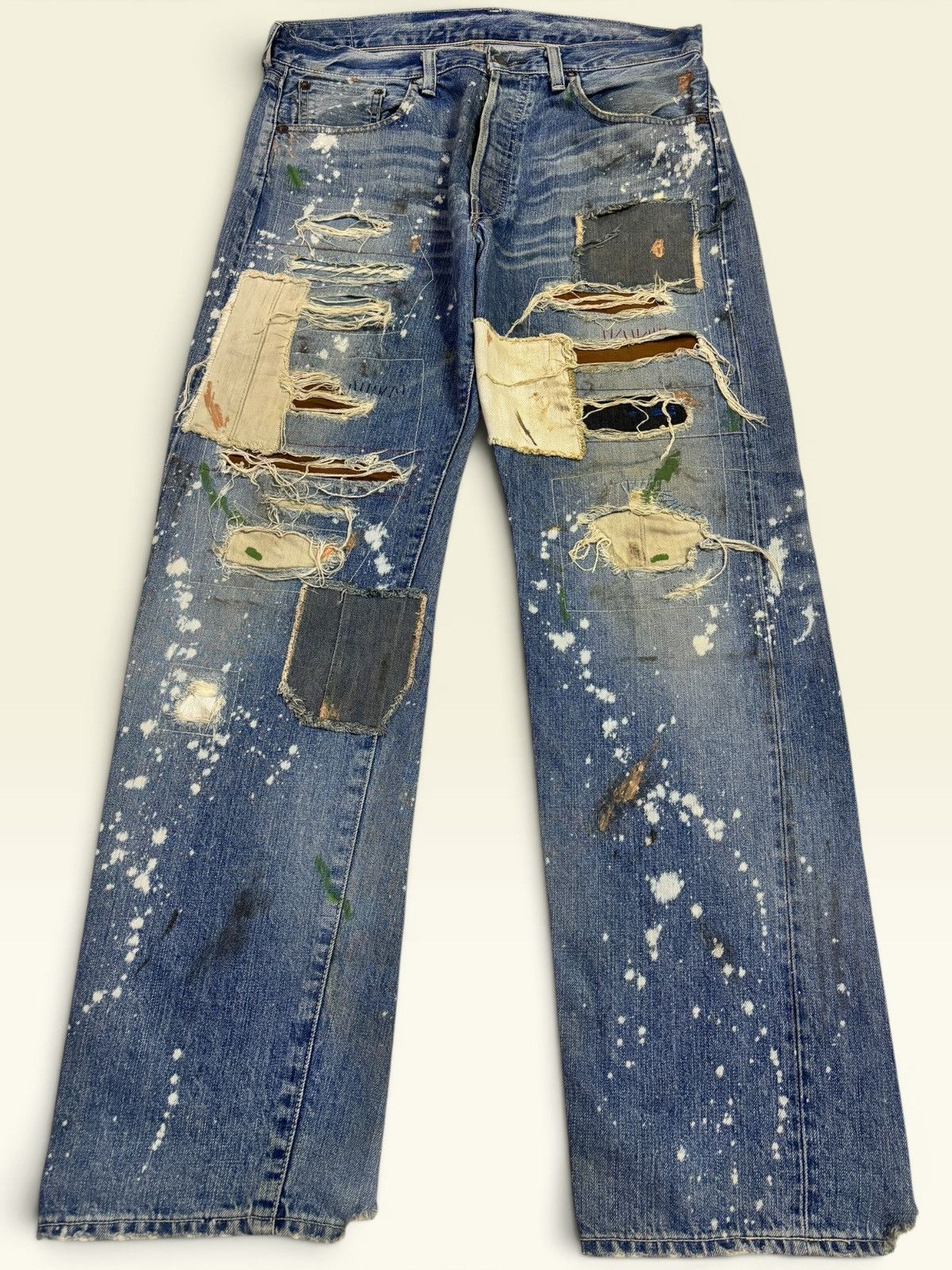 Levi's × Undercover Vtg Levis 501xx Big E Selvedge Splatter Patchwork Boro Jeans Size US 36 / EU 52 - 2 Thumbnail