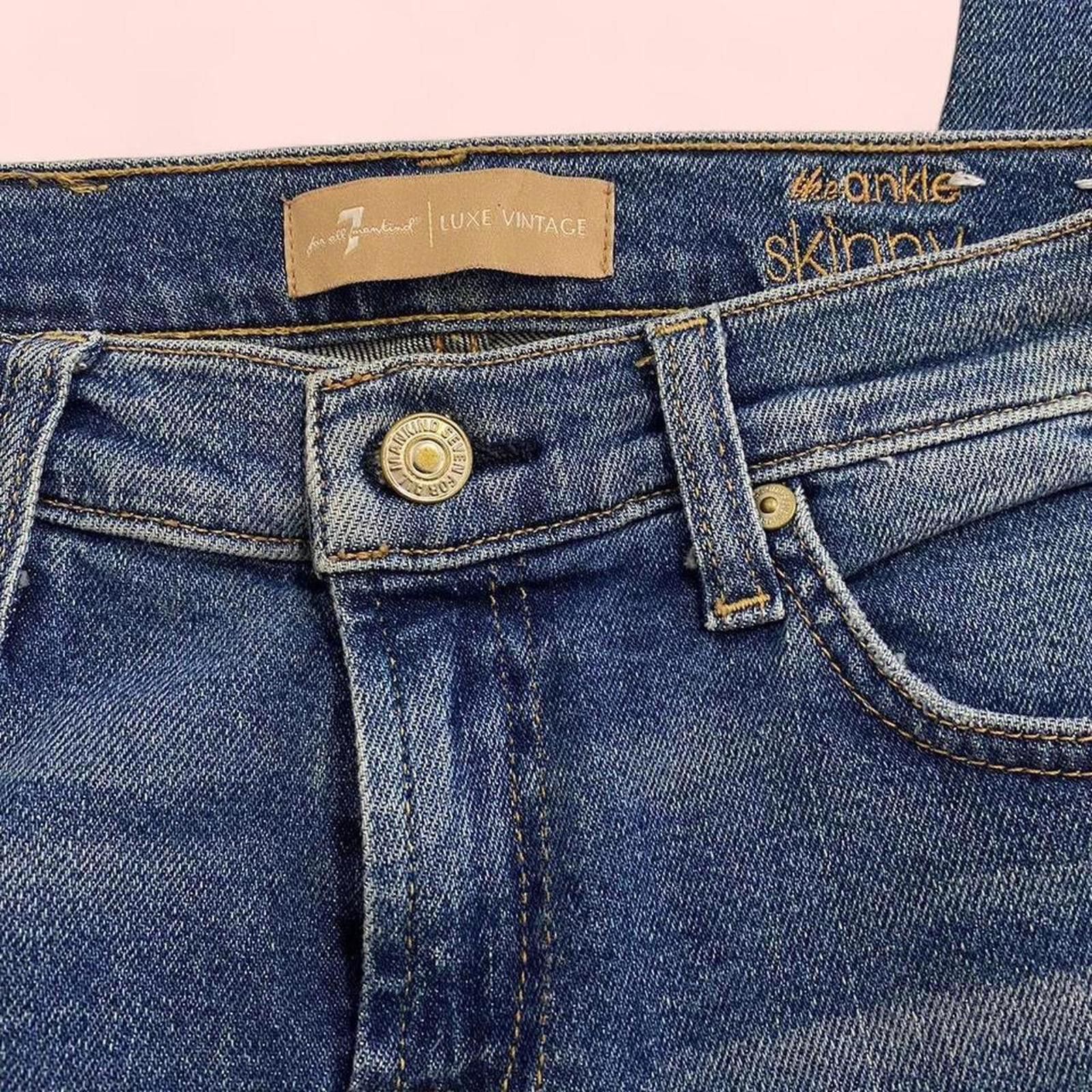 7 For All Mankind 7 for all man kind blue skinny jeans with gold detail Size 26" / US 2 / IT 38 - 2 Thumbnail