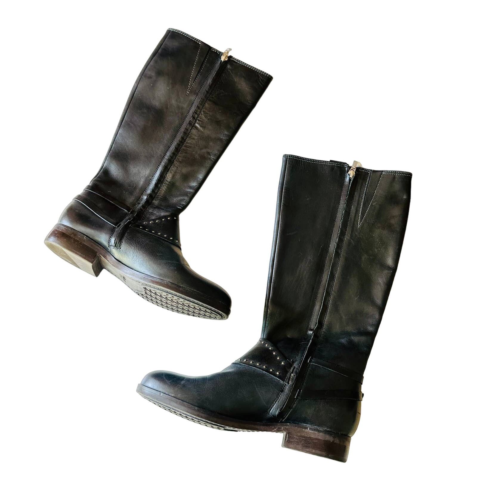 Geox GEOX Repspira Dark Brown Black Leather Studded Riding Boots Size US 9 / IT 39 - 3 Thumbnail