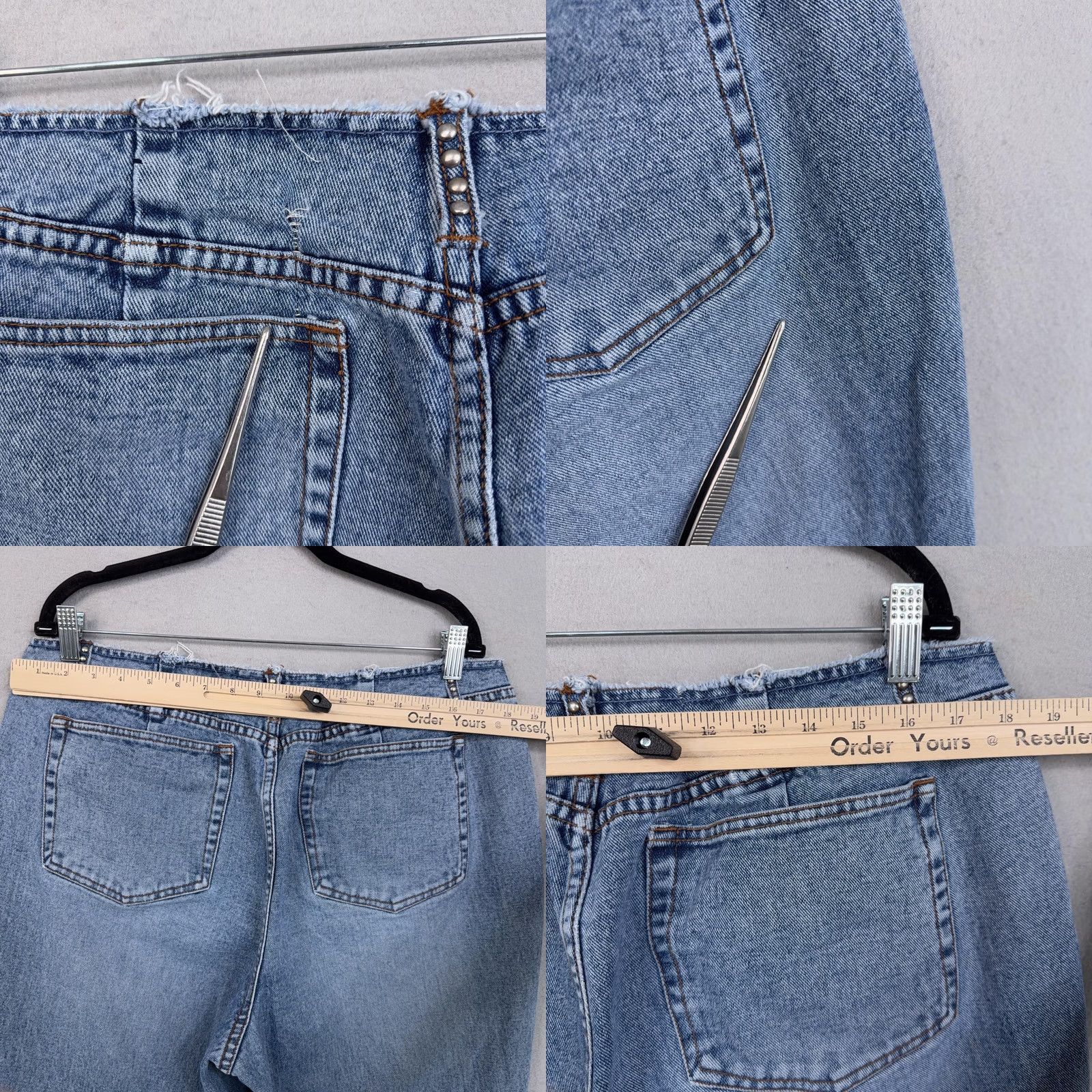 Denime Vintage Venezia Jeans Women 18 Blue High Rise Wide Leg Studded Fringe Crop Denim Raw Hem Size 40" / US 18 - 8 Thumbnail