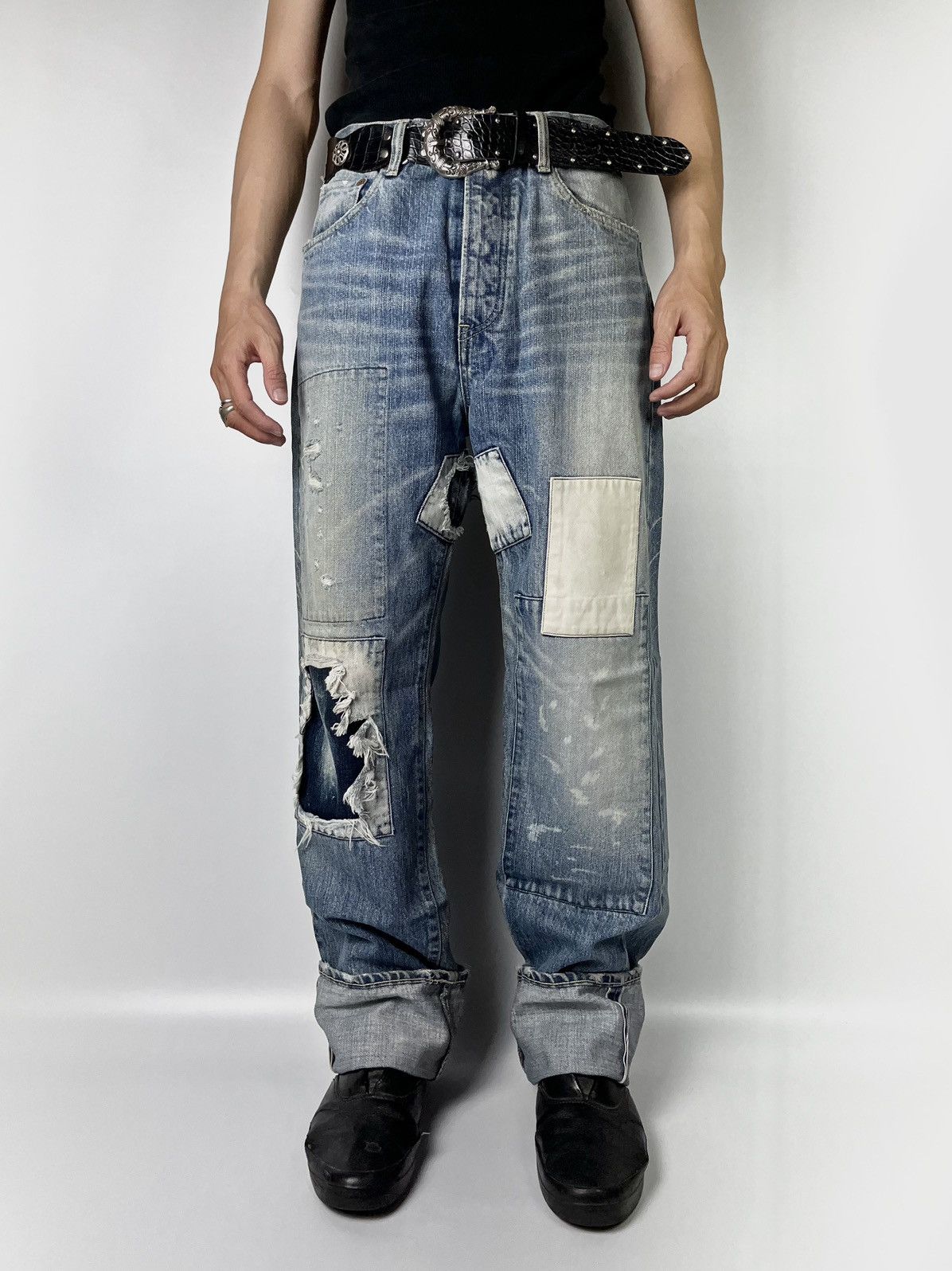 Japanese Brand × Jean Patchwork selvedge redline japanese jeans pant Size US 30 / EU 46 - 1 Thumbnail