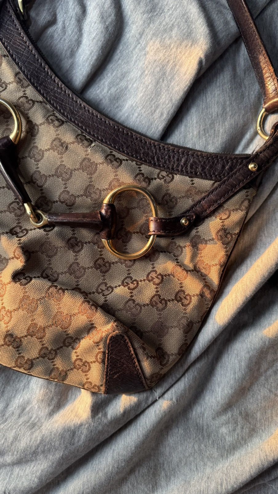 Gucci Gucci 2000s Large Horsebit Shoulder Bag GG Monogram Canvas Size ONE SIZE - 4 Thumbnail