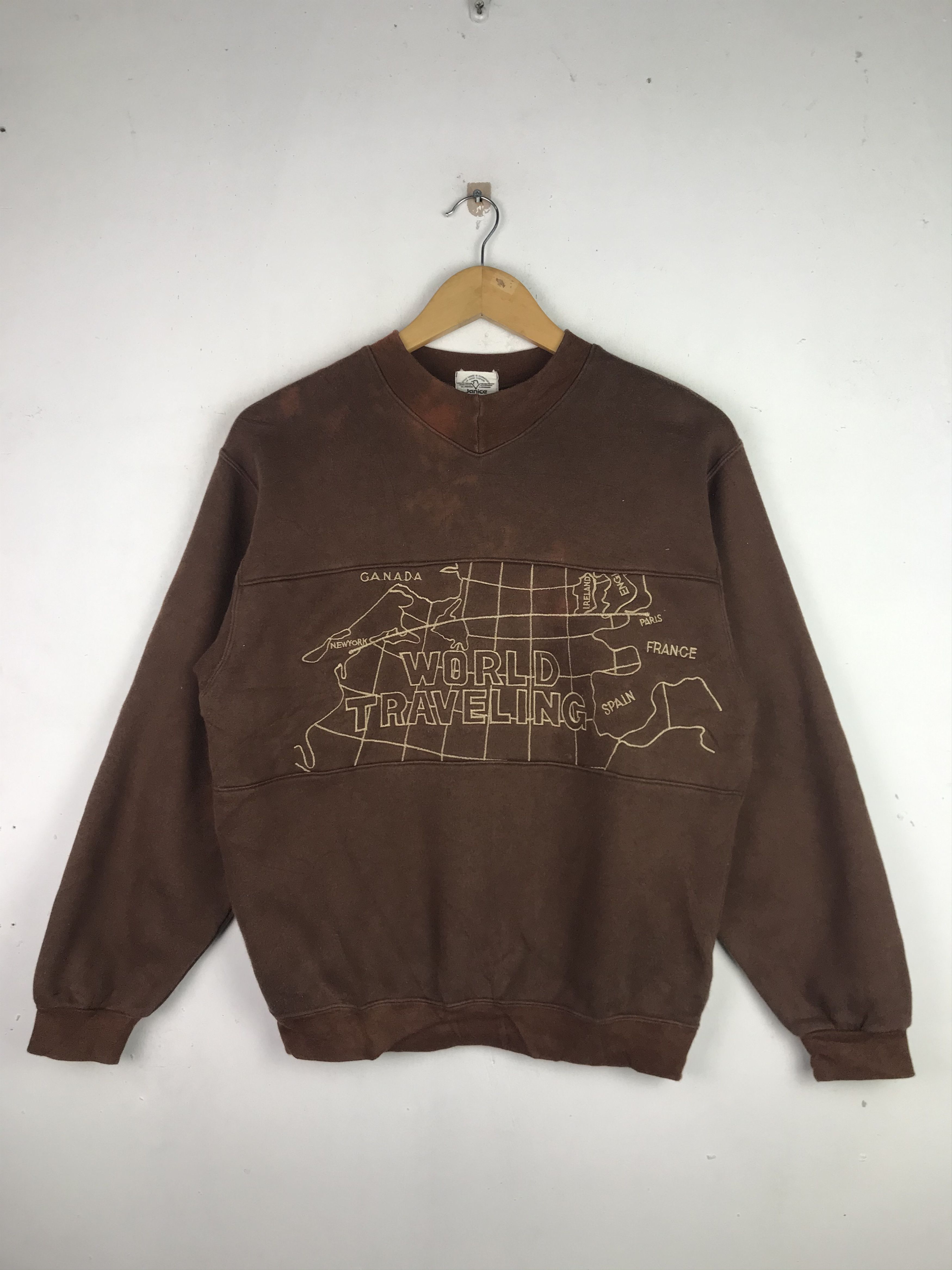 Vintage Vintage 90's World Travelling Maps Sweatshirt Size US M / EU 48-50 / 2 - 1 Thumbnail
