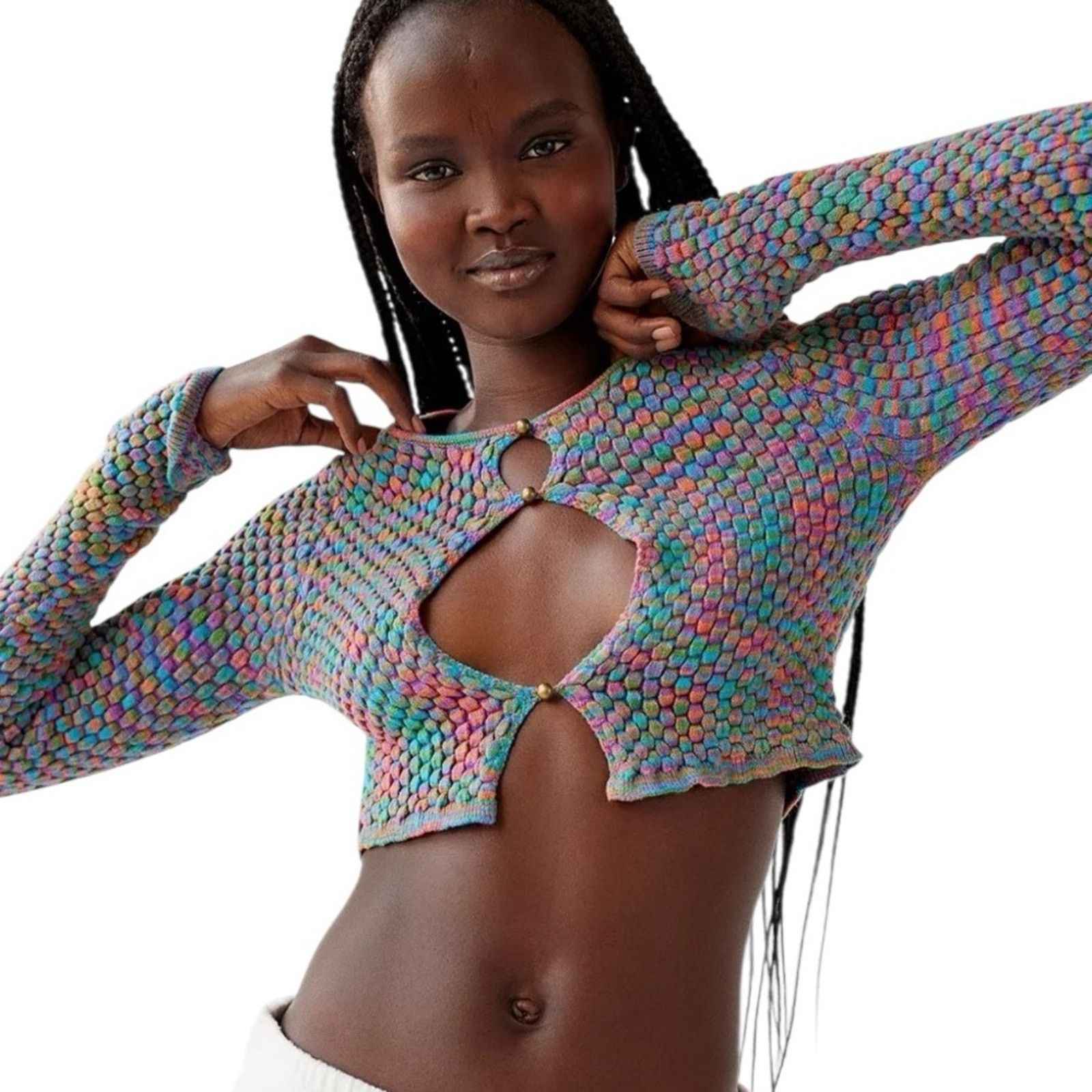 Urban Outfitters Urban Outfitters Piper Keyhole Textured Knit Crop Top Medium Size M / US 6-8 / IT 42-44 - 2 Thumbnail