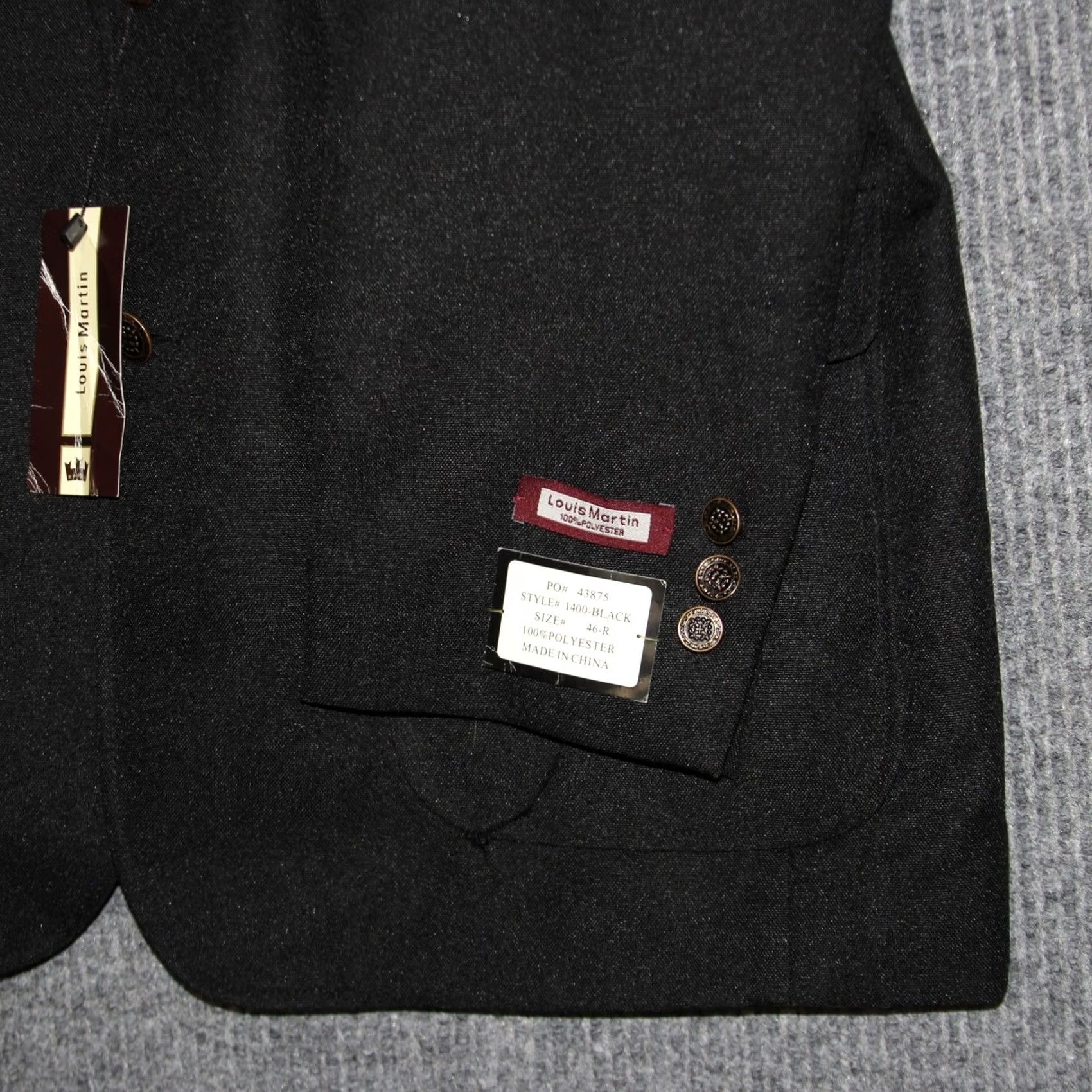 Vintage Louis Martin Jacket Mens 46 Black Blazer 46R Polyester Suit Coat Size 46R - 3 Thumbnail
