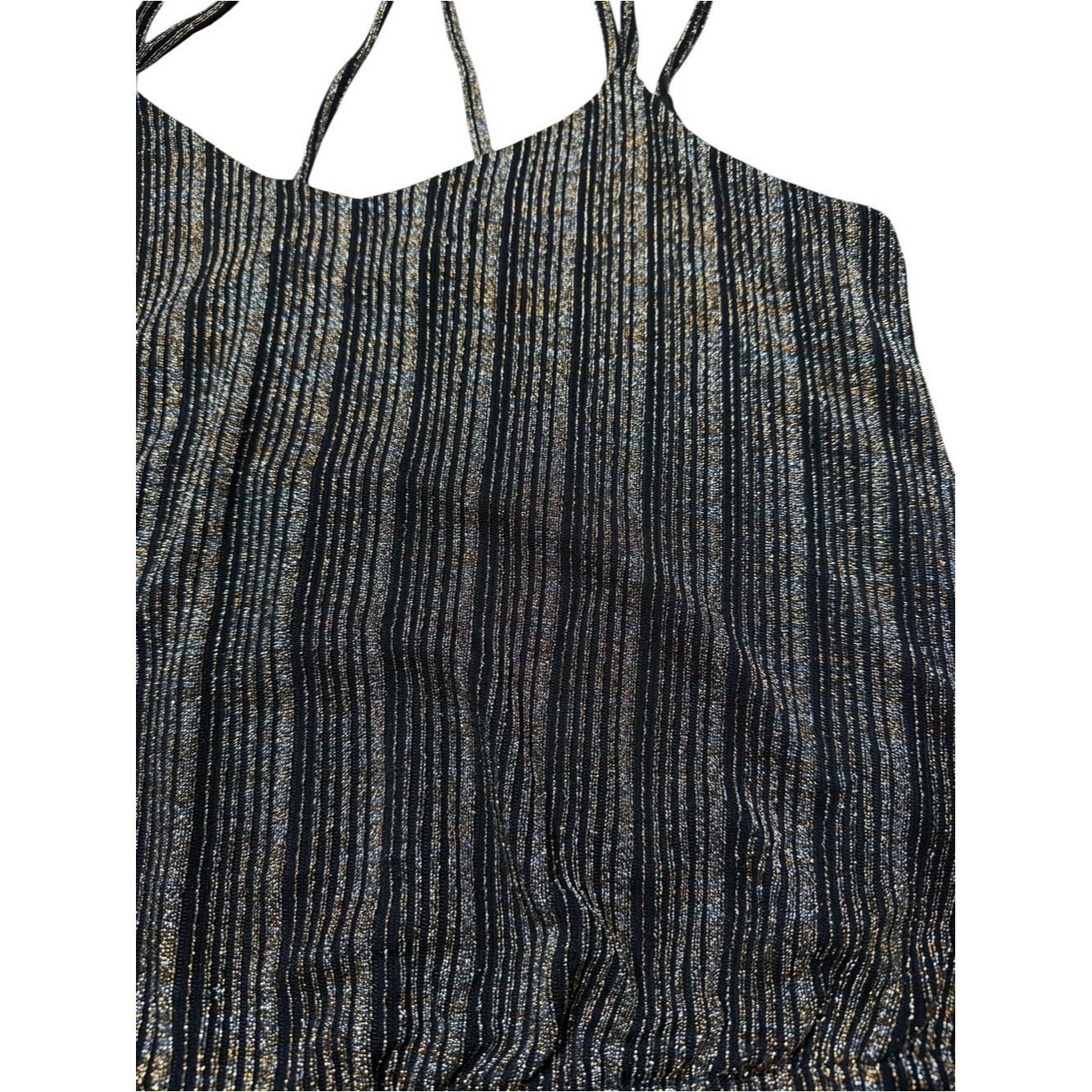 Express Express Black Silver Gold Sparkle Striped V-Neck Cami with Size M / US 6-8 / IT 42-44 - 4 Thumbnail