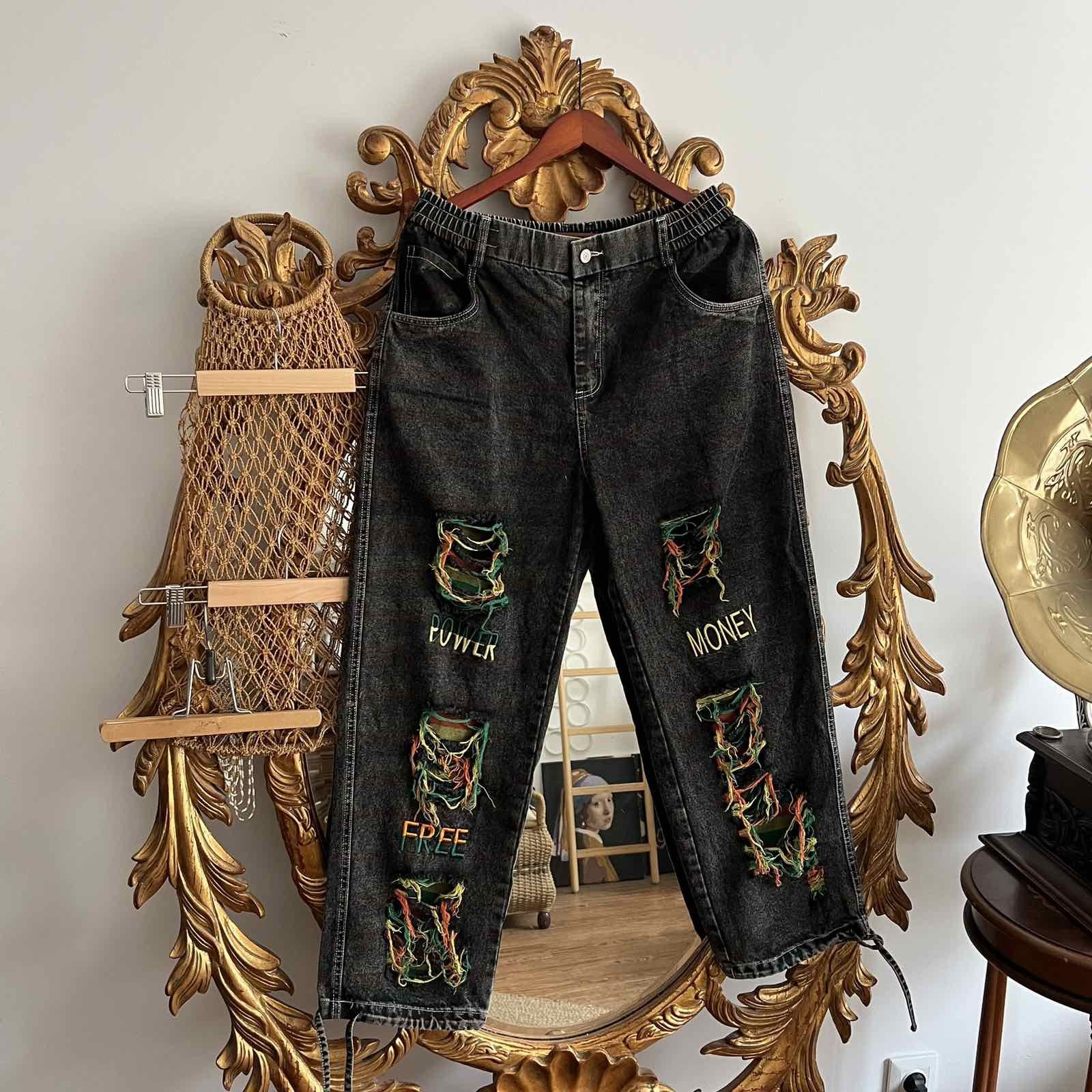 Japanese Brand Y2k Goth Rave Punk Denim Custom Jeans Handmade Pants Size US 34 / EU 50 - 1 Thumbnail
