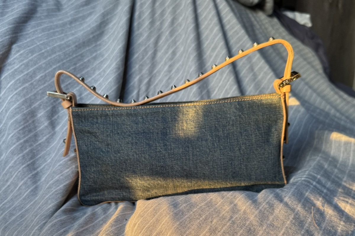 Fendi Blue/Beige Denim and Leather Baguette Bag