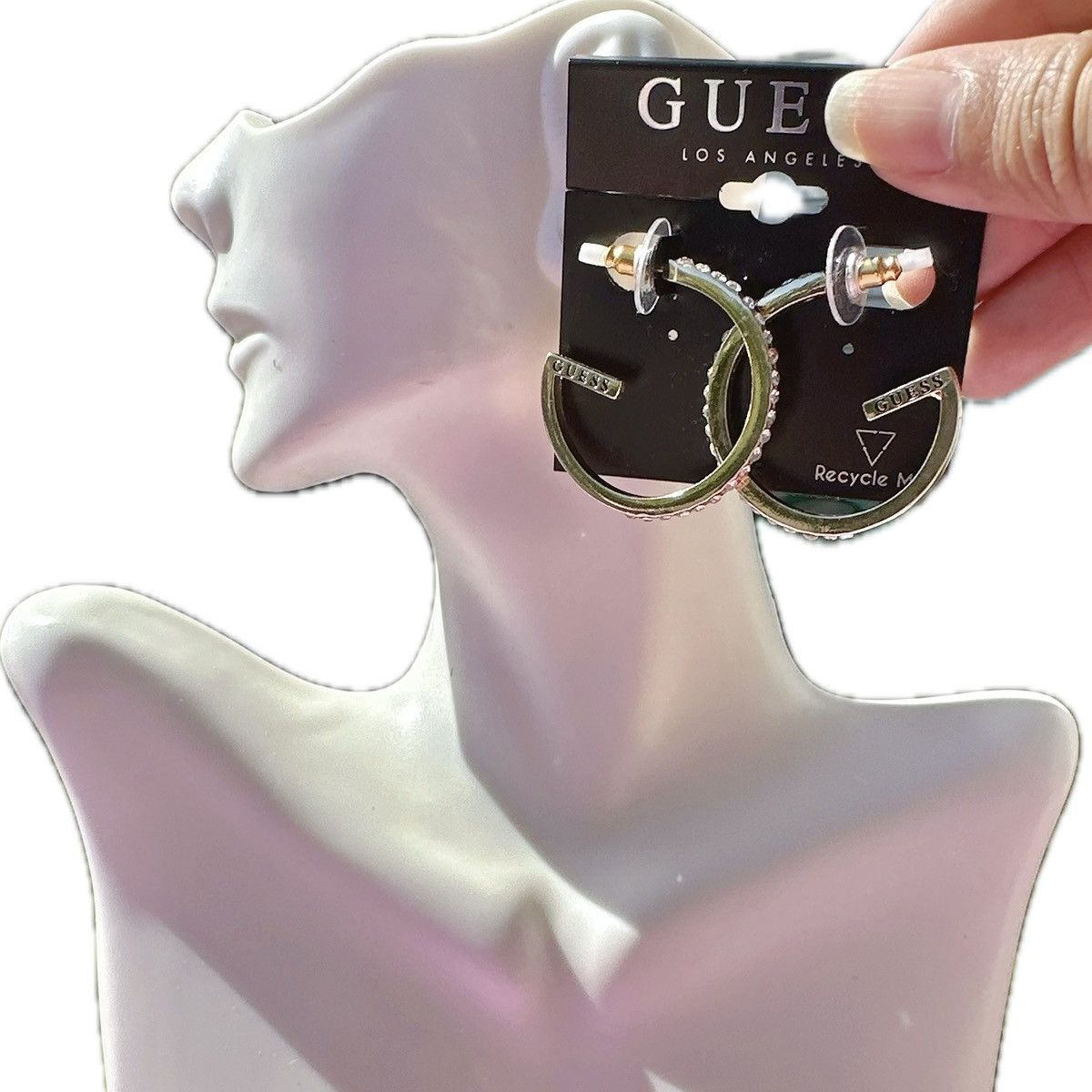Guess Guess Earrings G shape open loop diamond paved drops gold Size ONE SIZE - 1 Thumbnail