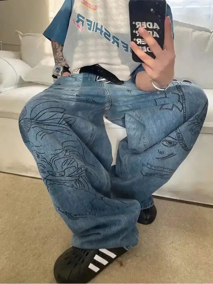 Japanese Brand Men Printed Blue Hippie Jeans Size US 32 / EU 48 - 5 Thumbnail