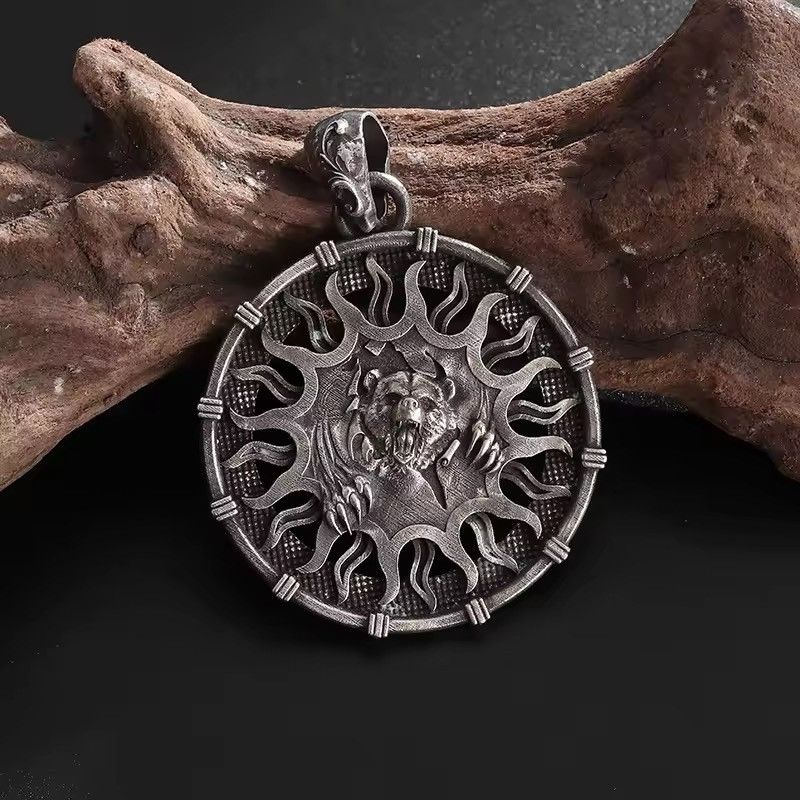 Jewelry × Vintage Domineering Bear Head Sun God Pendant Necklace Size ONE SIZE - 2 Thumbnail