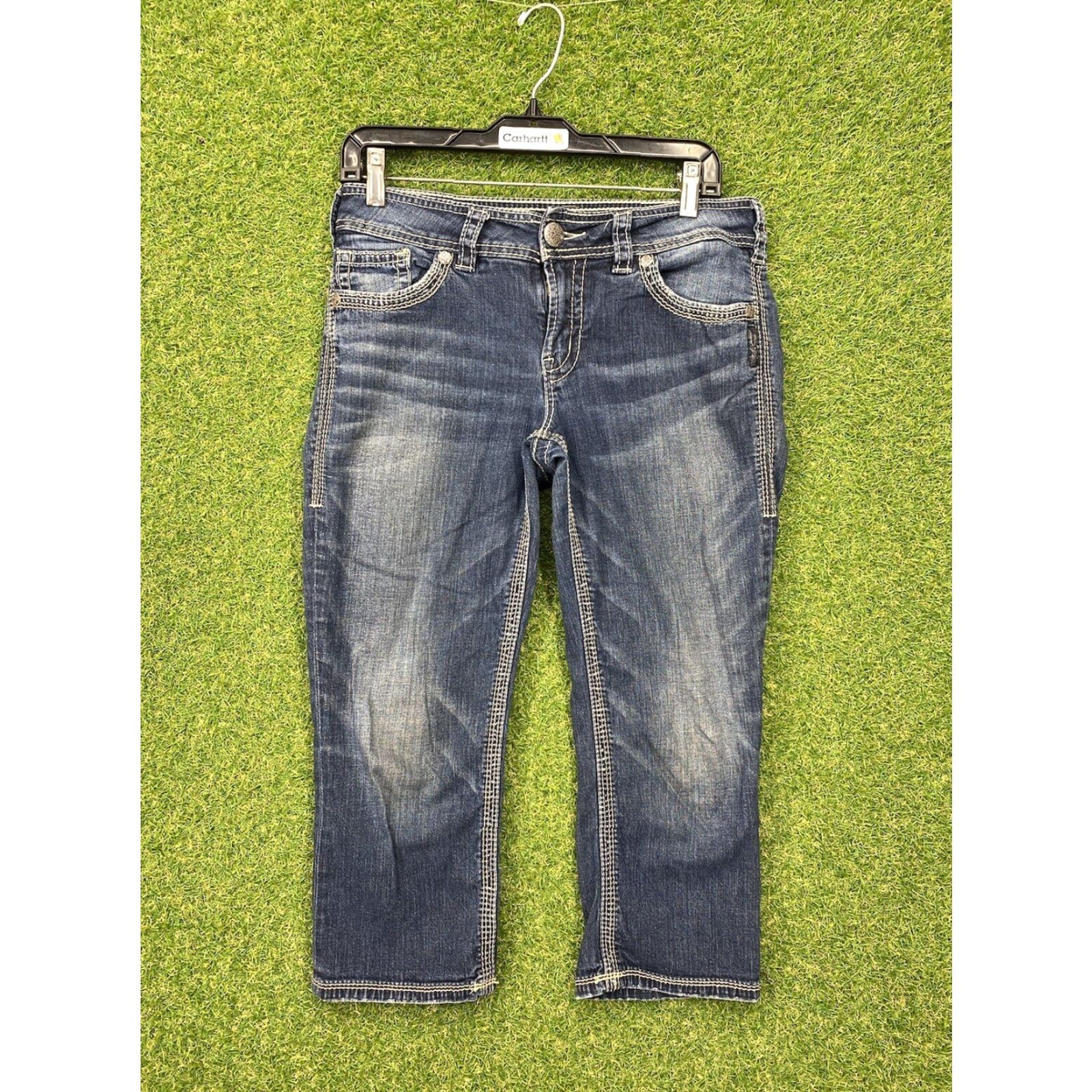 Silver Jeans Co. VINTAGE Silver Jeans Womens Capri Jeans Suki 29 30x20 Dark Wash Blue Stretch Denim 5-Pocket Size 29" - 2 Thumbnail