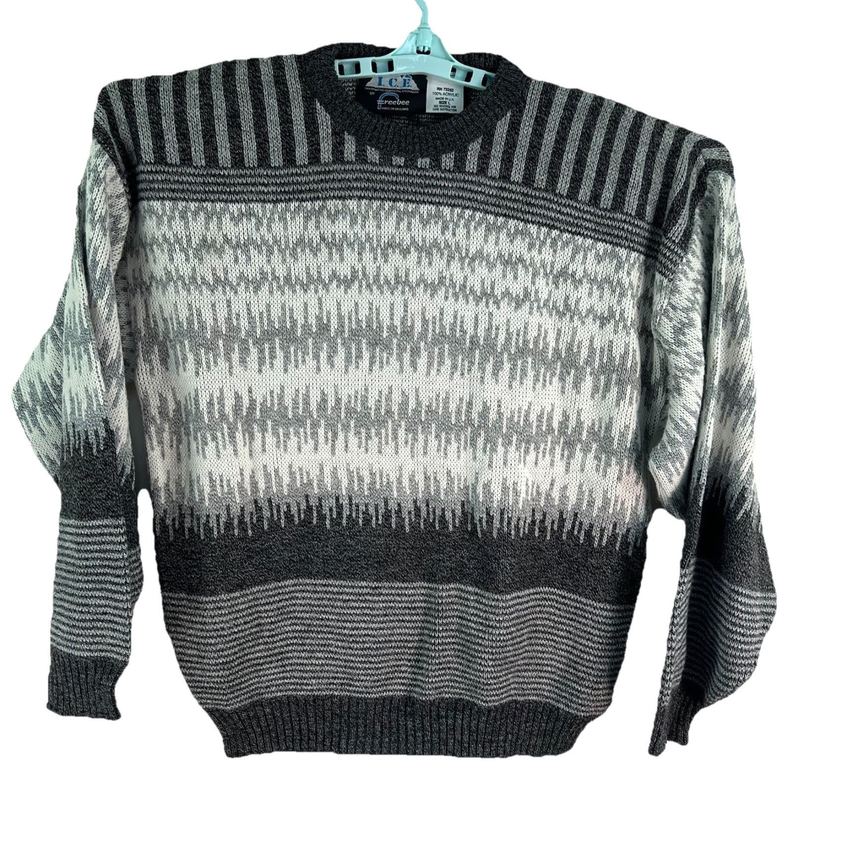Vintage VINTAGE Freebee I.C.E Geometric Pullover Sweater Men’s L Grey UK Made Size US L / EU 52-54 / 3 - 2 Thumbnail