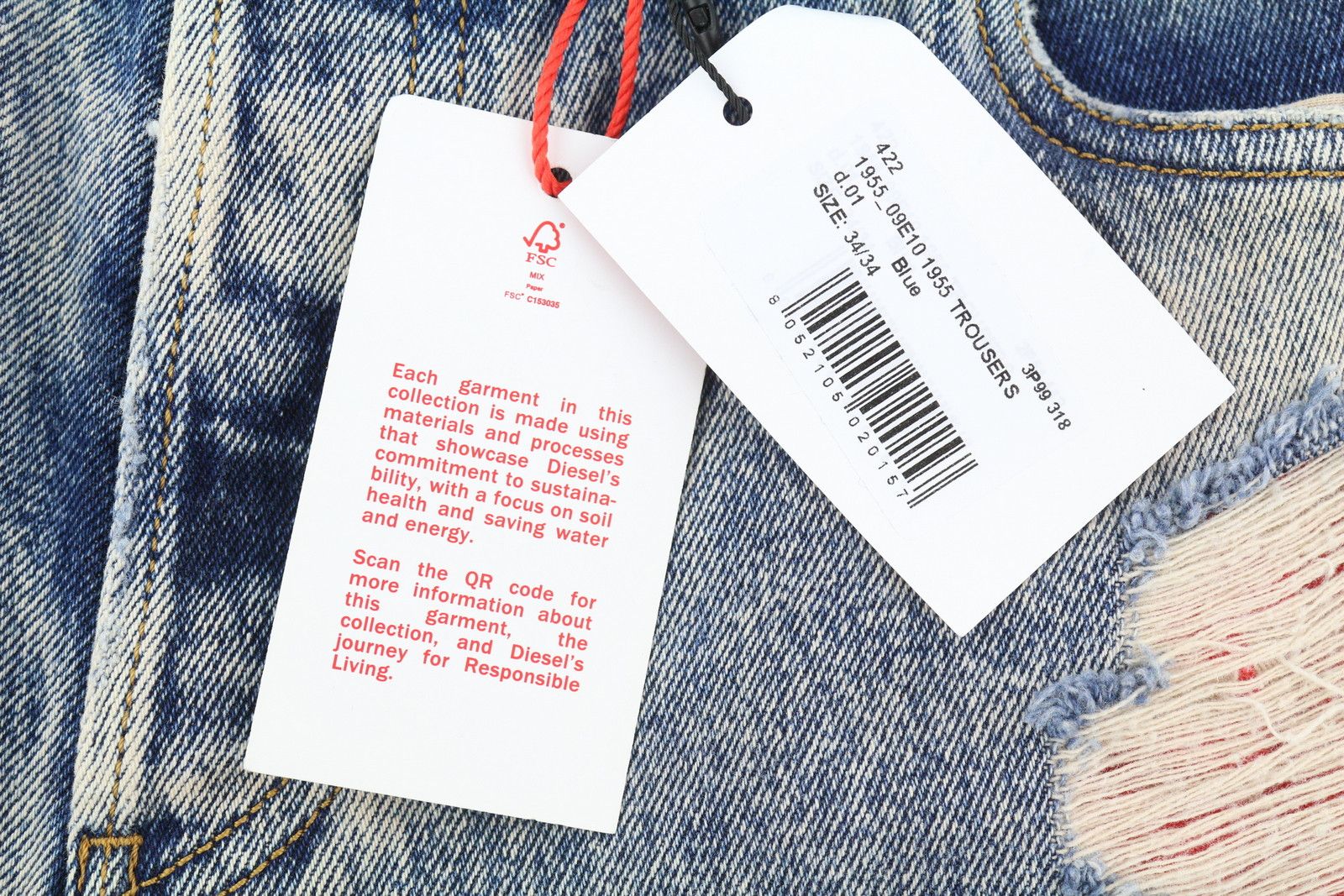Diesel 1955 09E10 W34/L34 Blue Regular Straight Distress 85398 Size US 34 / EU 50 - 10 Thumbnail