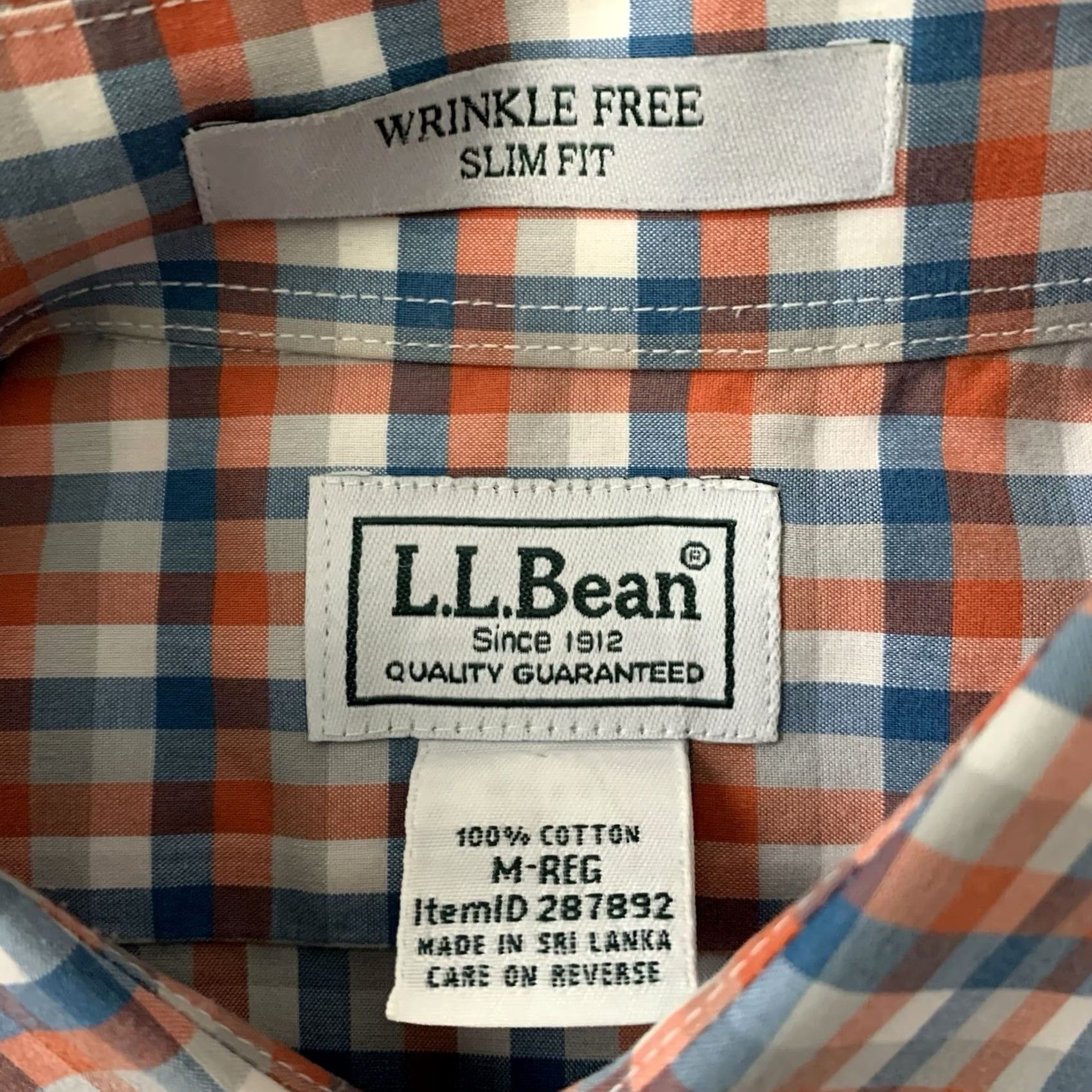 Vintage LL Bean Shirt Men Medium Wrinkle Free Kennebunk Slim Blue Orange Check Button-Up Size US M / EU 48-50 / 2 - 2 Thumbnail