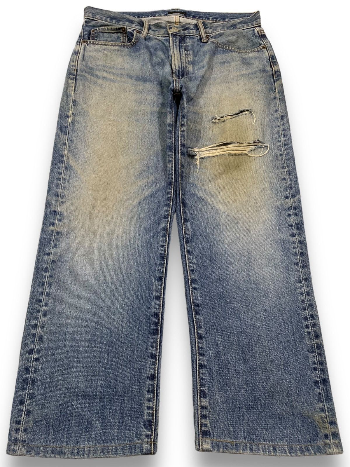 Uniqlo Vintage Uniqlo Dirt Mud Wash Straight Leg Distressed Jeans Size US 33 - 1 Thumbnail