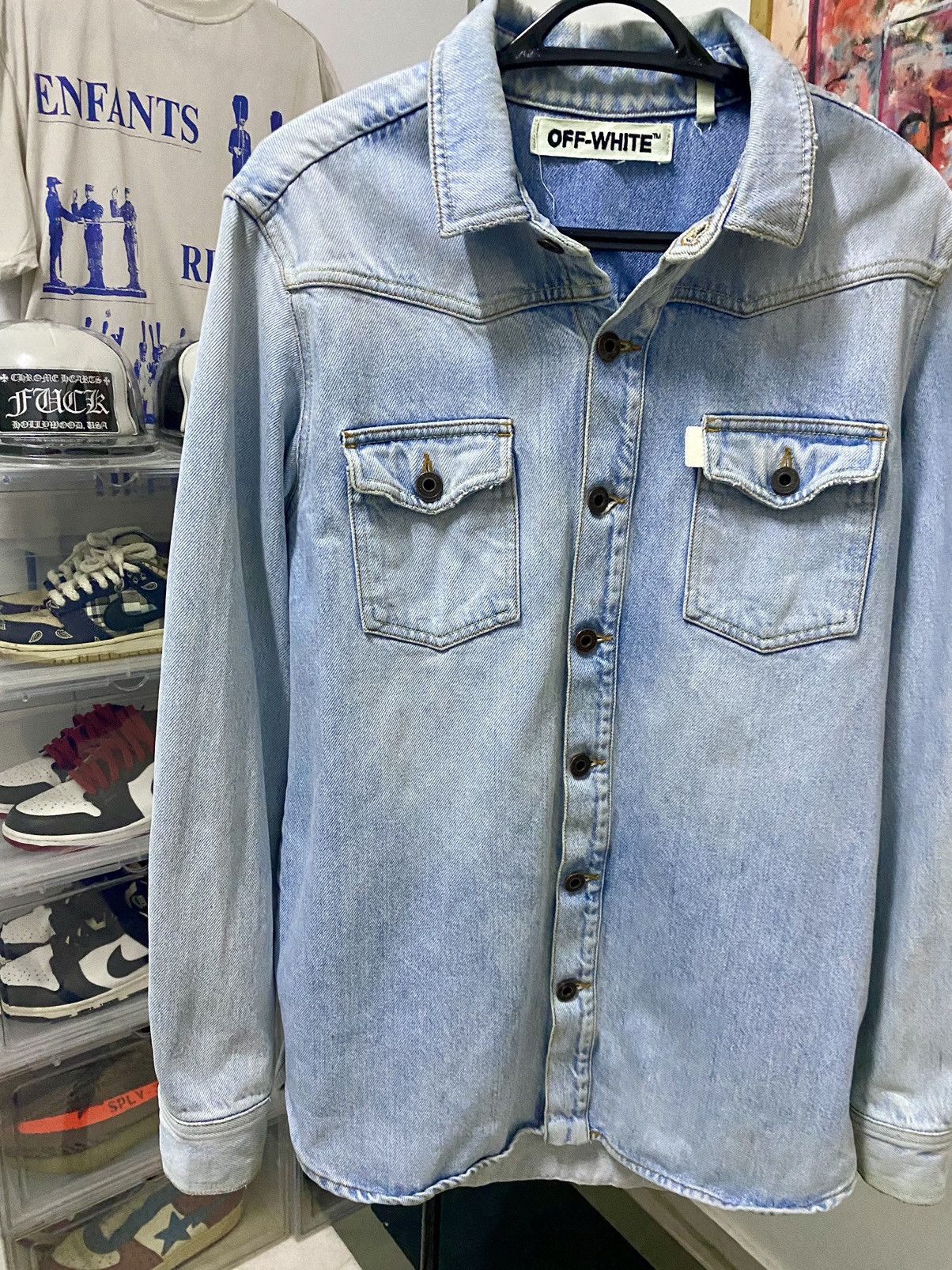 Off-White Off-White Diagonal Spray Denim trompe l'oeil Button up Size US S / EU 44-46 / 1 - 8 Thumbnail