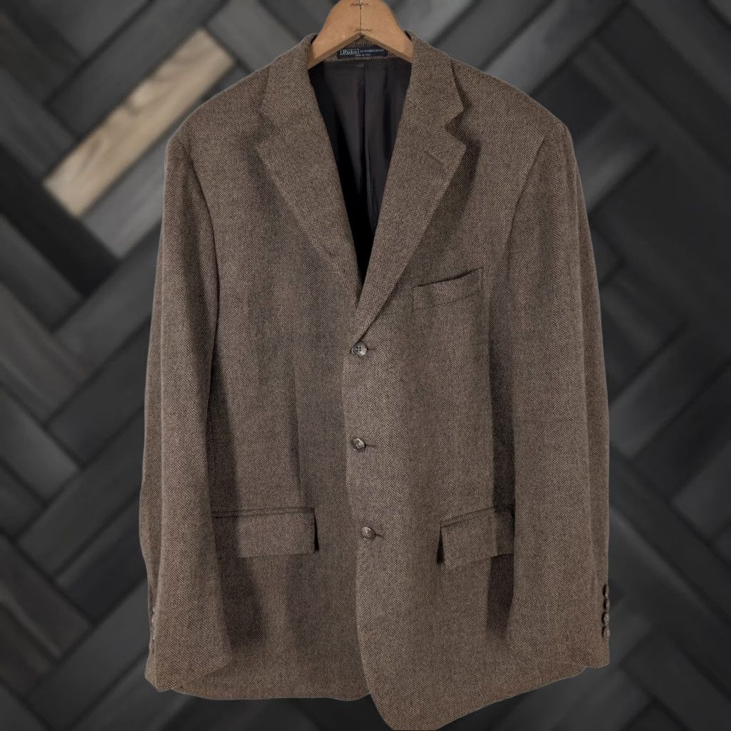 Polo Ralph Lauren VINTAGE Polo Ralph Lauren Blazer Mens 46 Brown Tweed Cashmere Wool Four-Button Three-Button Sport Coat Italy Collection Jacket Size US XXL / EU 58 / 5 - 1 Thumbnail