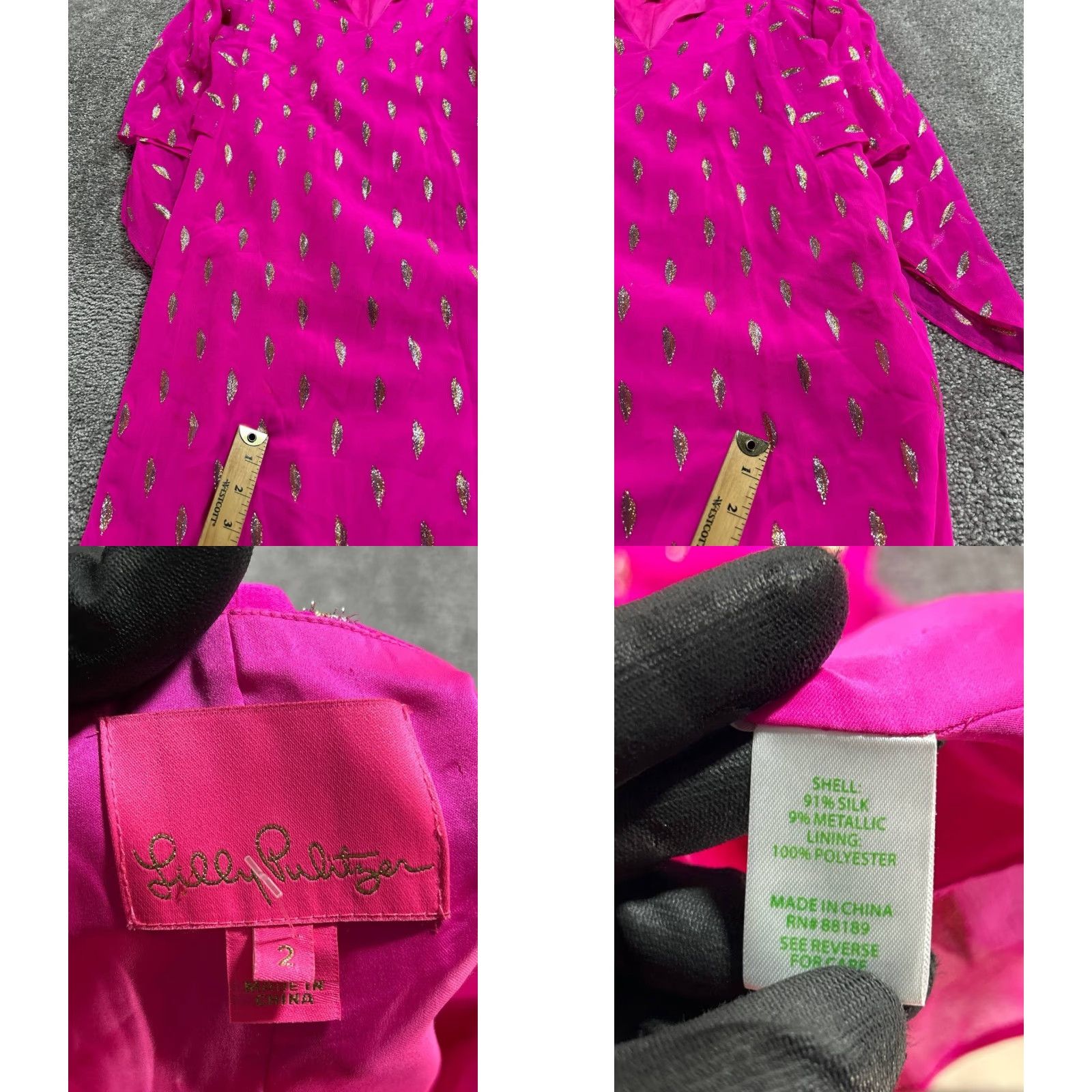 Lilly Pulitzer Lilly Pulitzer Shalynn Caftan Silk Dress Womens 2 Purple Diamond Metallic Clip Kaftan Short Sleeve V-Neck Pullover Dress Casual 2 Womens Size XS / US 0-2 / IT 36-38 - 8 Thumbnail
