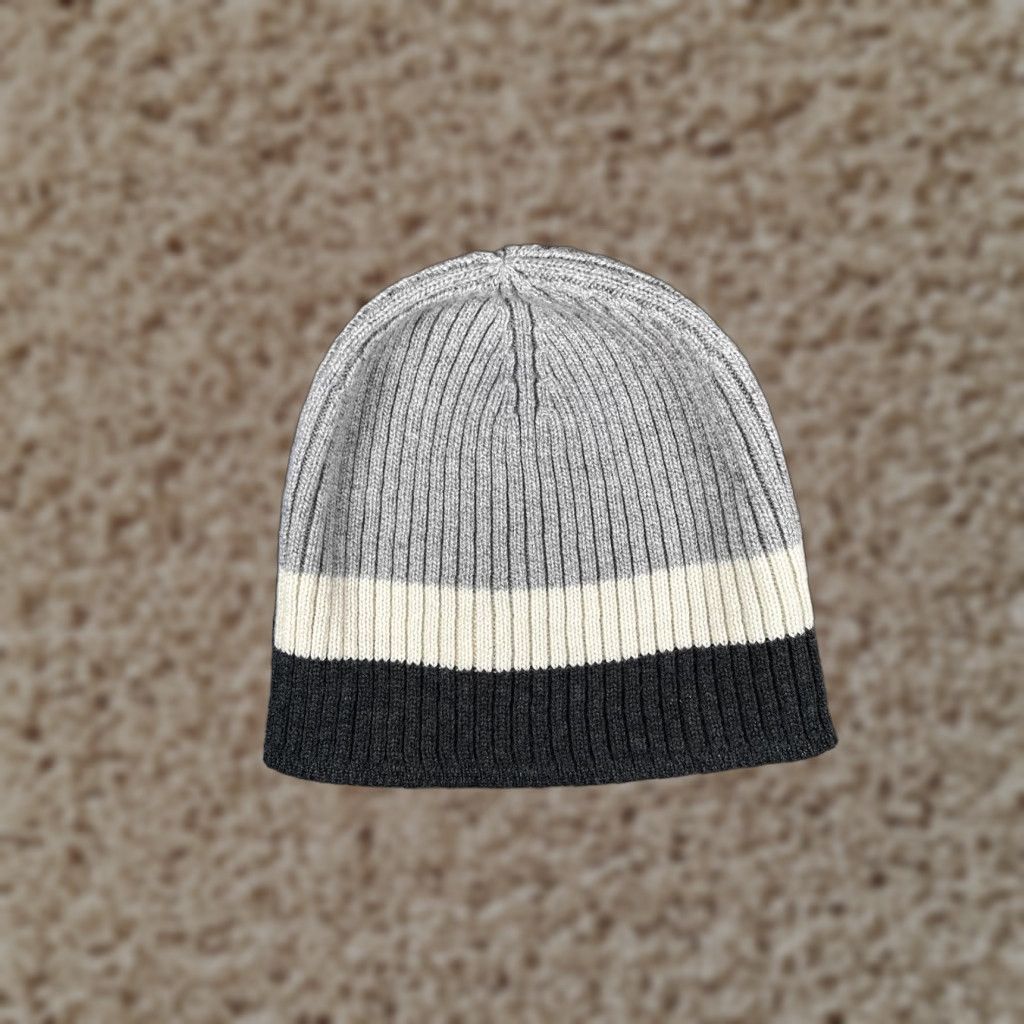 Banana Republic Banana Republic Hat Beanie Mens One Size Gray Striped Rib Knit Winter Casual Size ONE SIZE - 1 Thumbnail