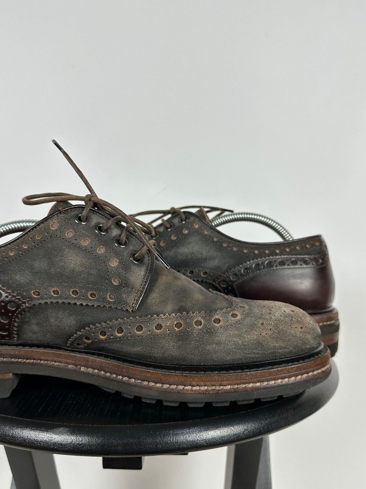 Santoni Santoni Wingtip Brogue Brown Suede Leather Shoes Size US 9.5 / EU 42-43 - 20 Thumbnail