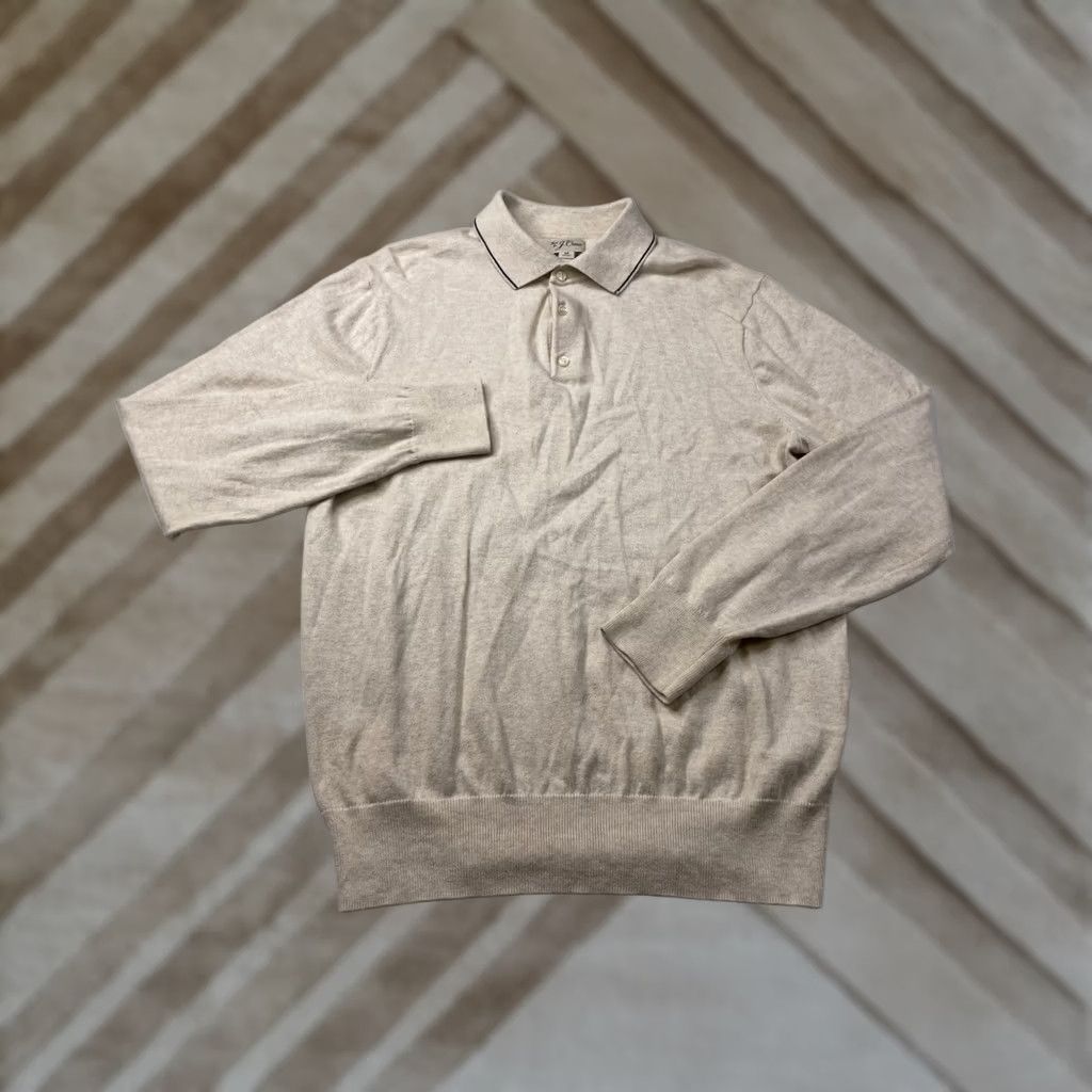 J.Crew J.CREW Sweater Polo Long Sleeve Men M Off-White Navy Trim Collar Size US M / EU 48-50 / 2 - 1 Thumbnail