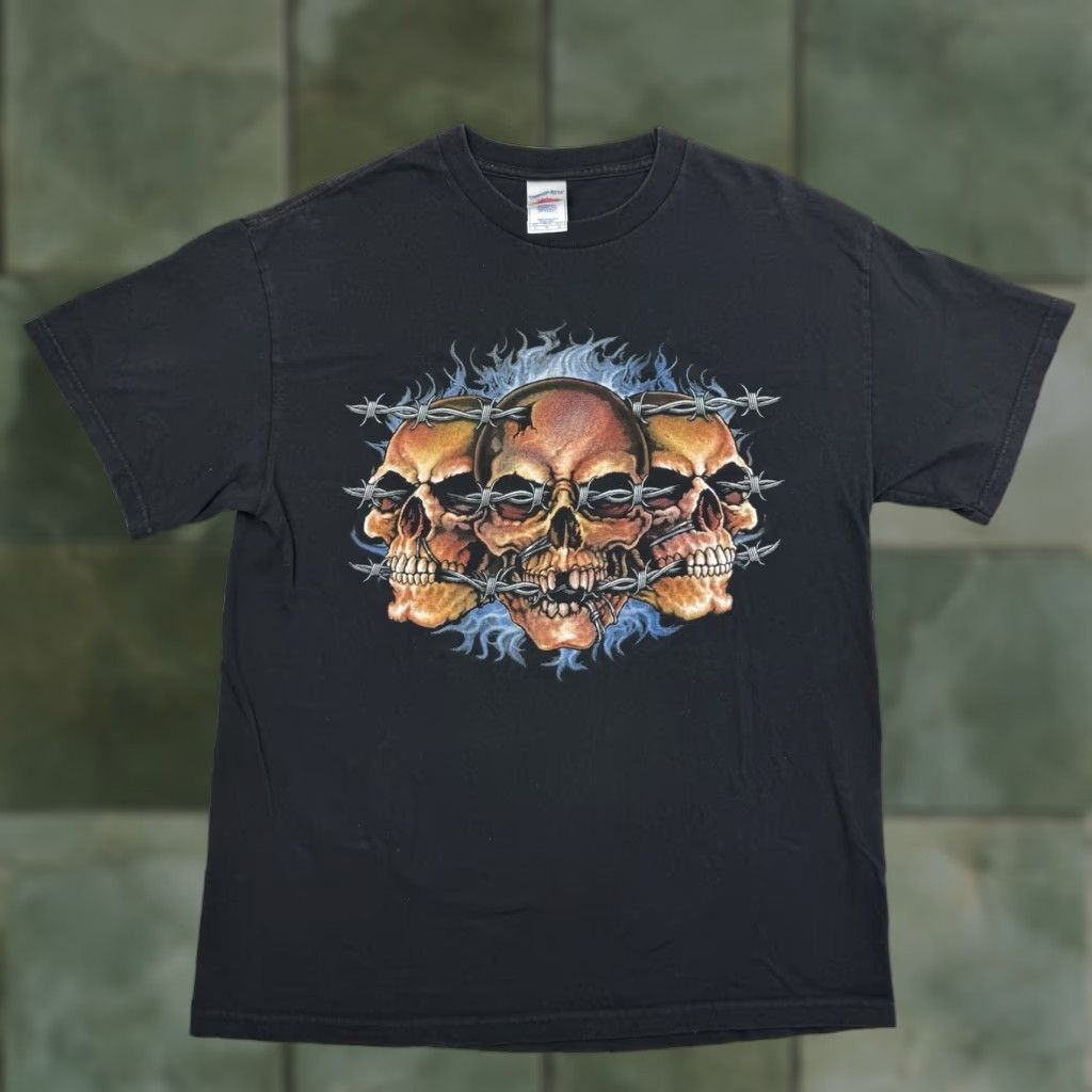 Vintage VINTAGE Tennessee River T-Shirt Men Adult Large Black Skull Flames Hipster 90s Y2K Punk Biker Crew Neck Short Sleeve Barbed Wire] Size US L / EU 52-54 / 3 - 1 Thumbnail