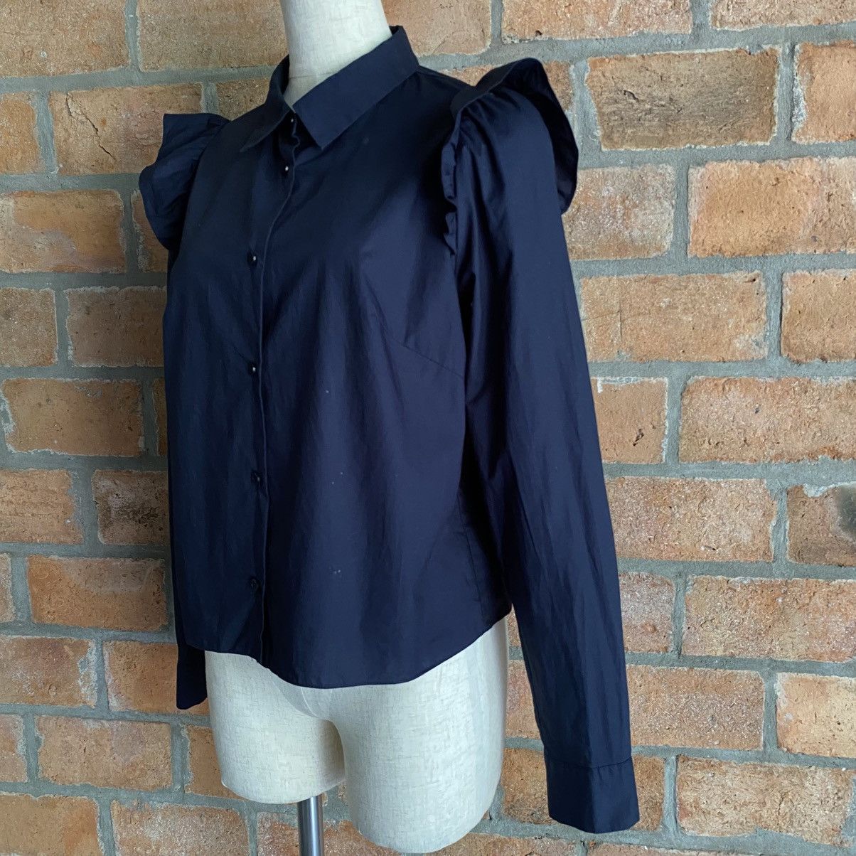 Opening Ceremony OPENING CEREMONY Navy Ruffle Shoulder Button-Up Blouse Size S / US 4 / IT 40 - 3 Thumbnail
