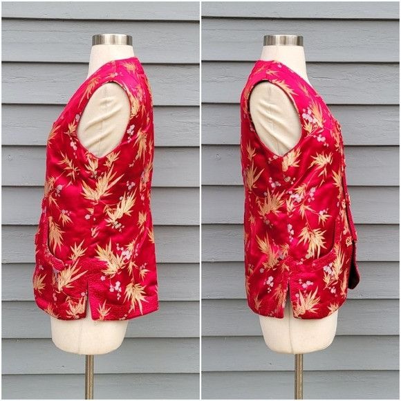 Vintage 100% Silk Cheongsam Qipao Reversible Red Burgundy Floral Ori Size M / US 6-8 / IT 42-44 - 2 Thumbnail
