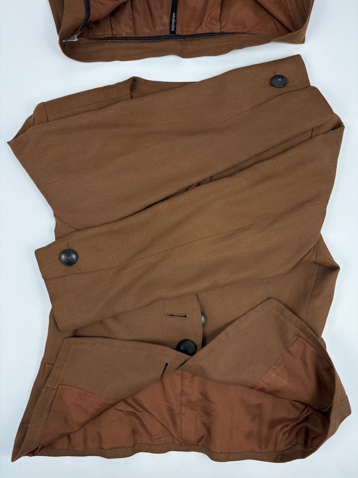 Yves Saint Laurent Rare 70's YSL Variation Rive Gauche Linen Elegant Set 2 Piece Skirt Suit Blazer Jacket Size M / US 6-8 / IT 42-44 - 18 Thumbnail